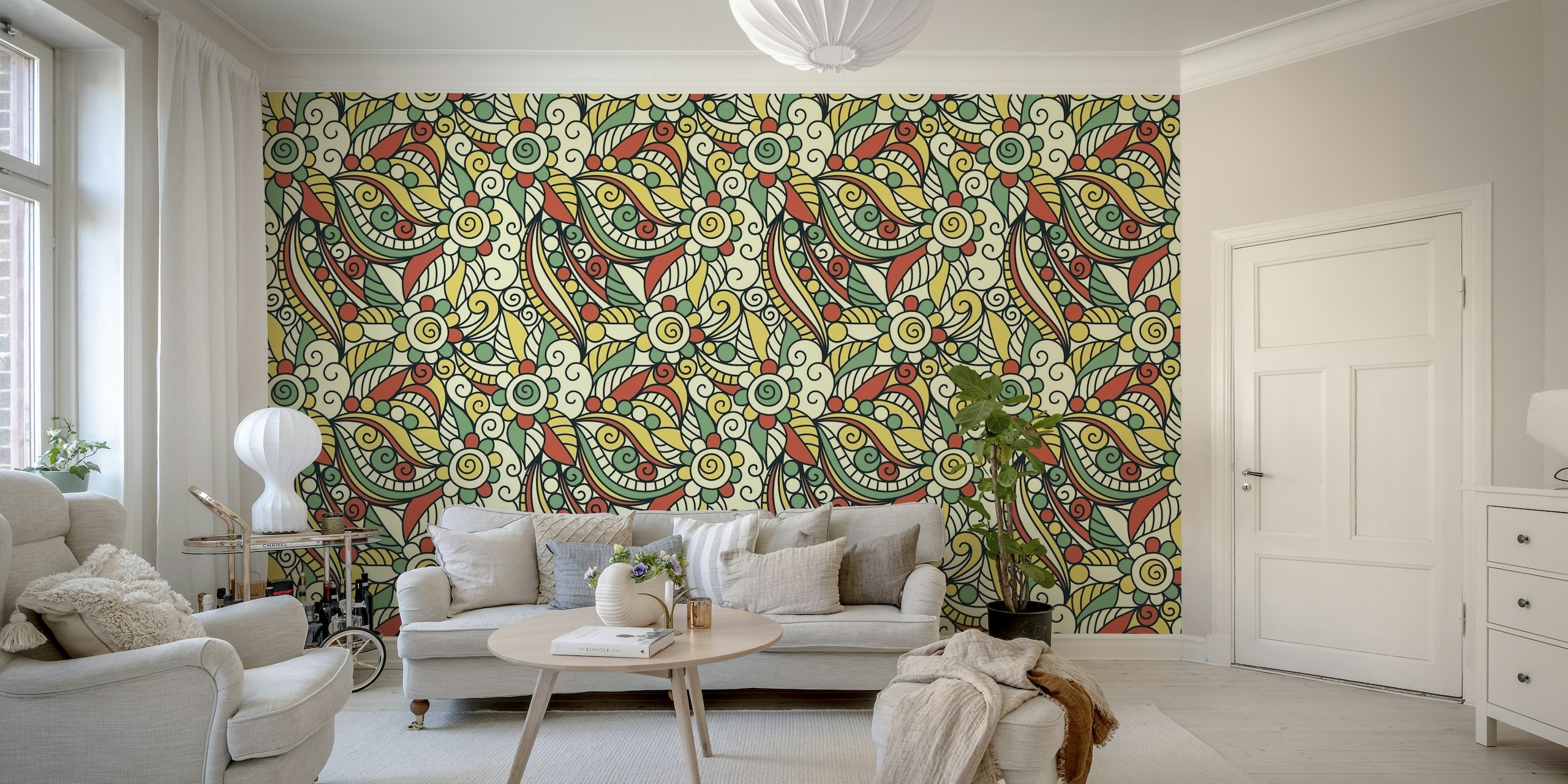Hand drawn pattern, yellow and green (2792 C) wallpaper