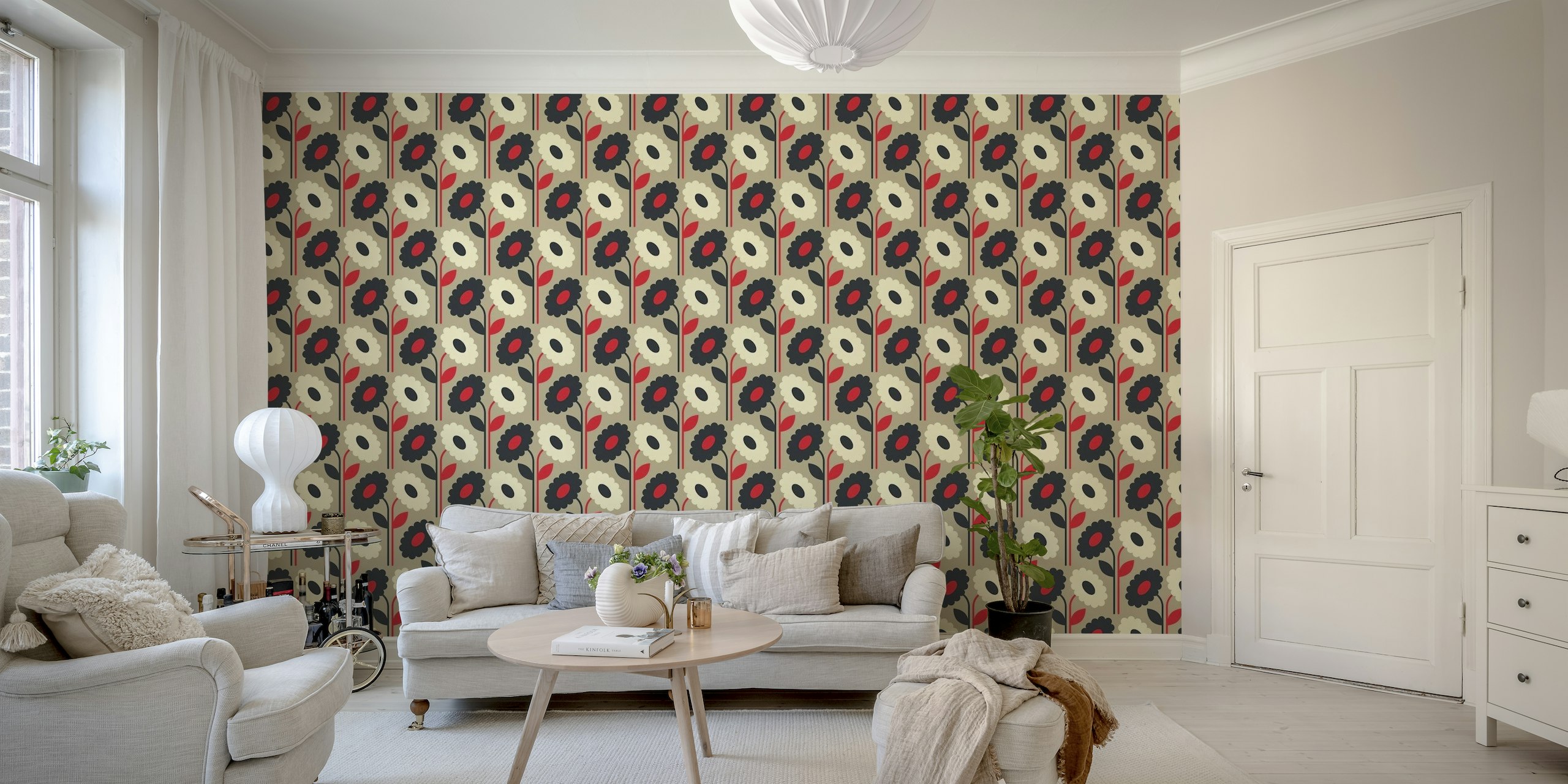Gerbera pattern, grey (2838 F) wallpaper