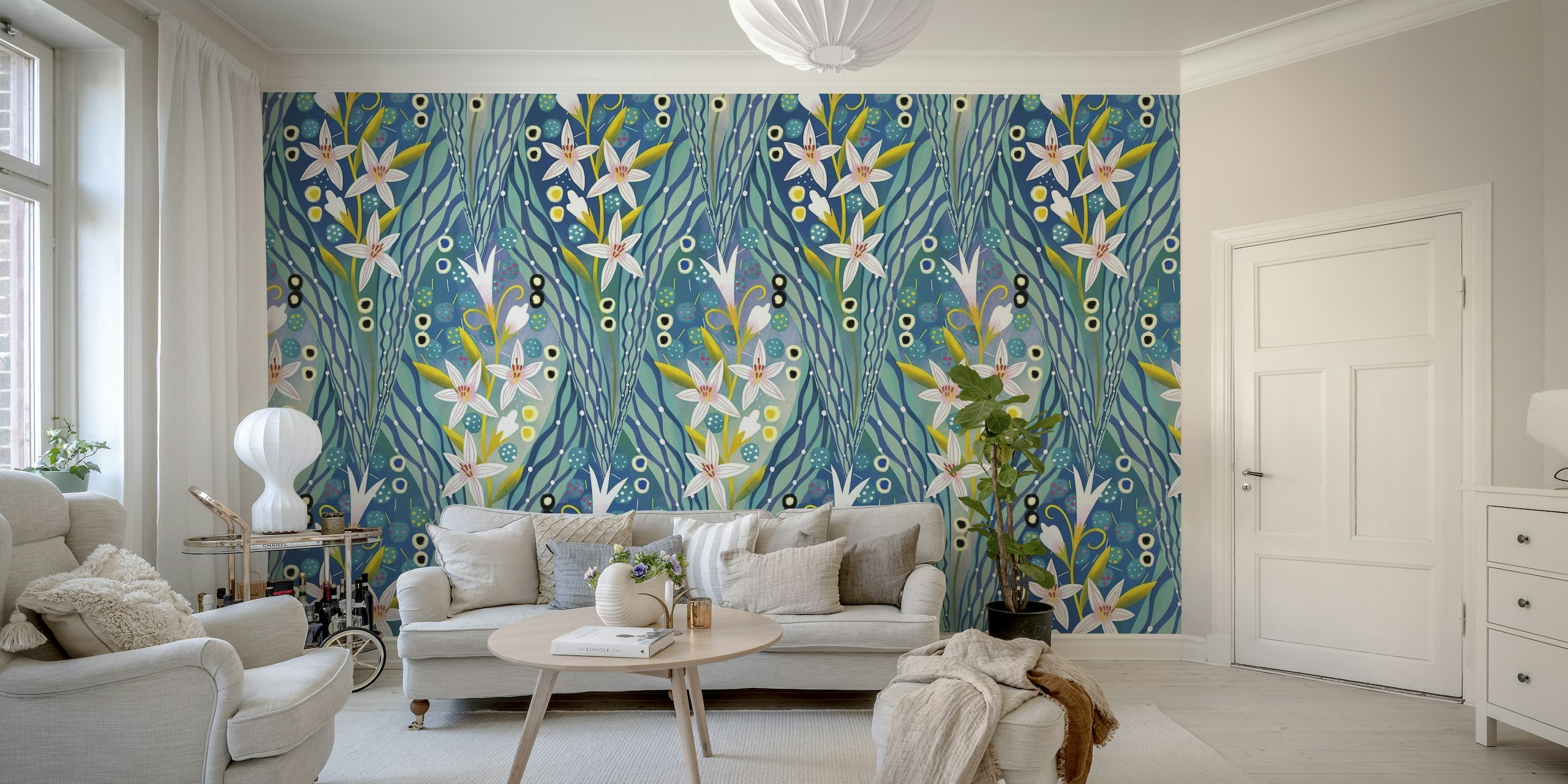 Art deco lilies behang