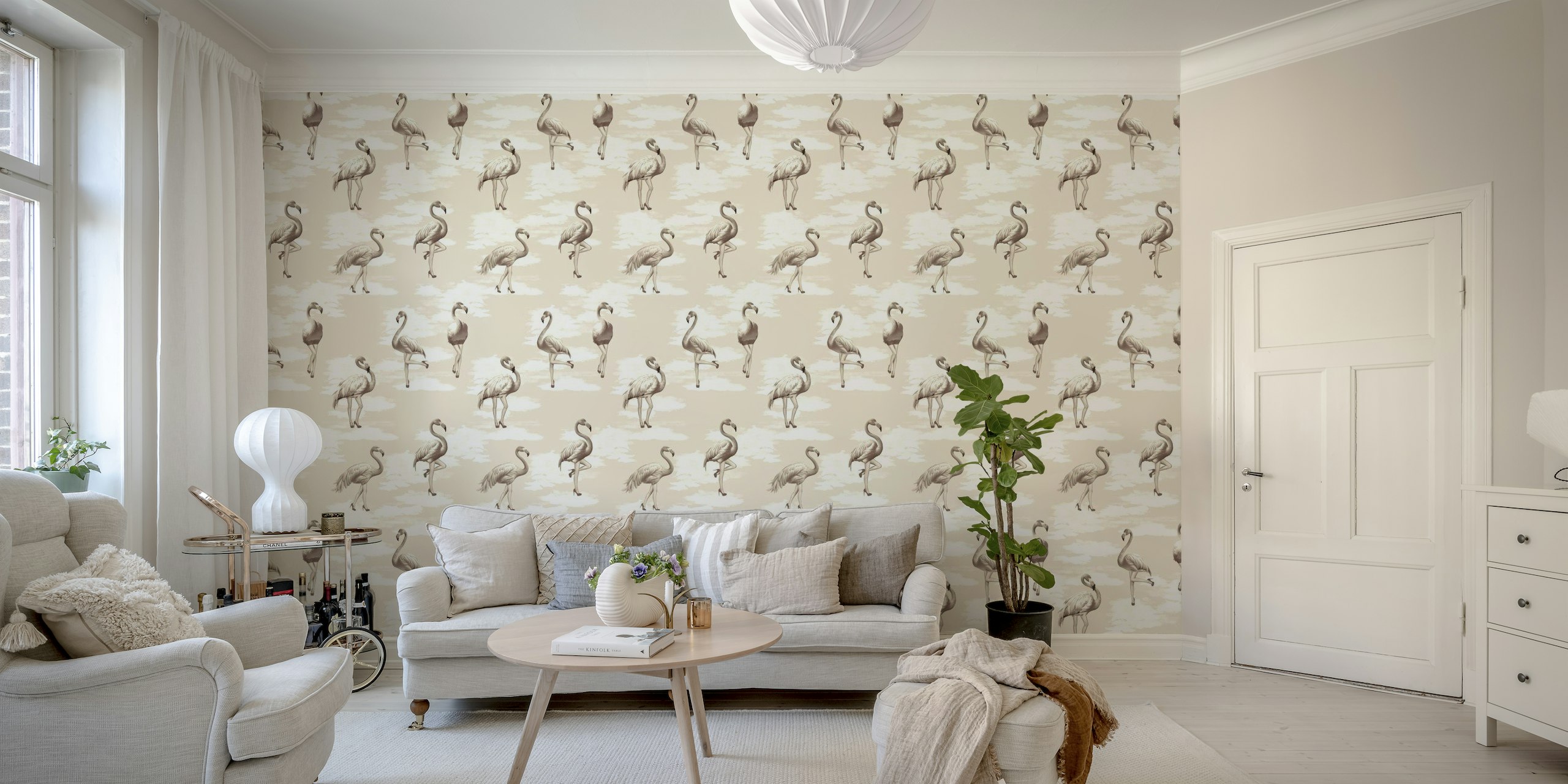 Flamingo Girls in beige sepia brown wallpaper