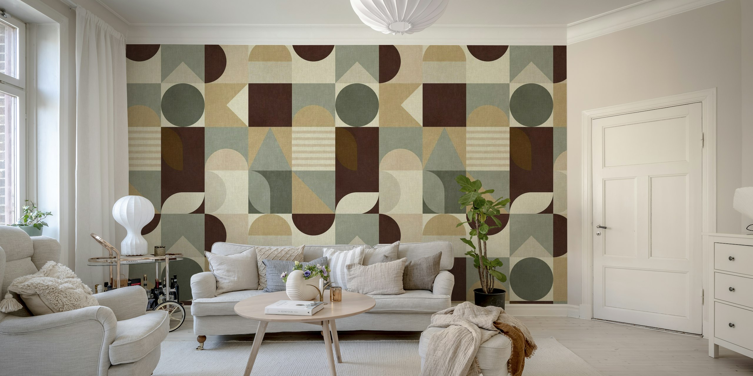 Mid century geometric nature color papel de parede