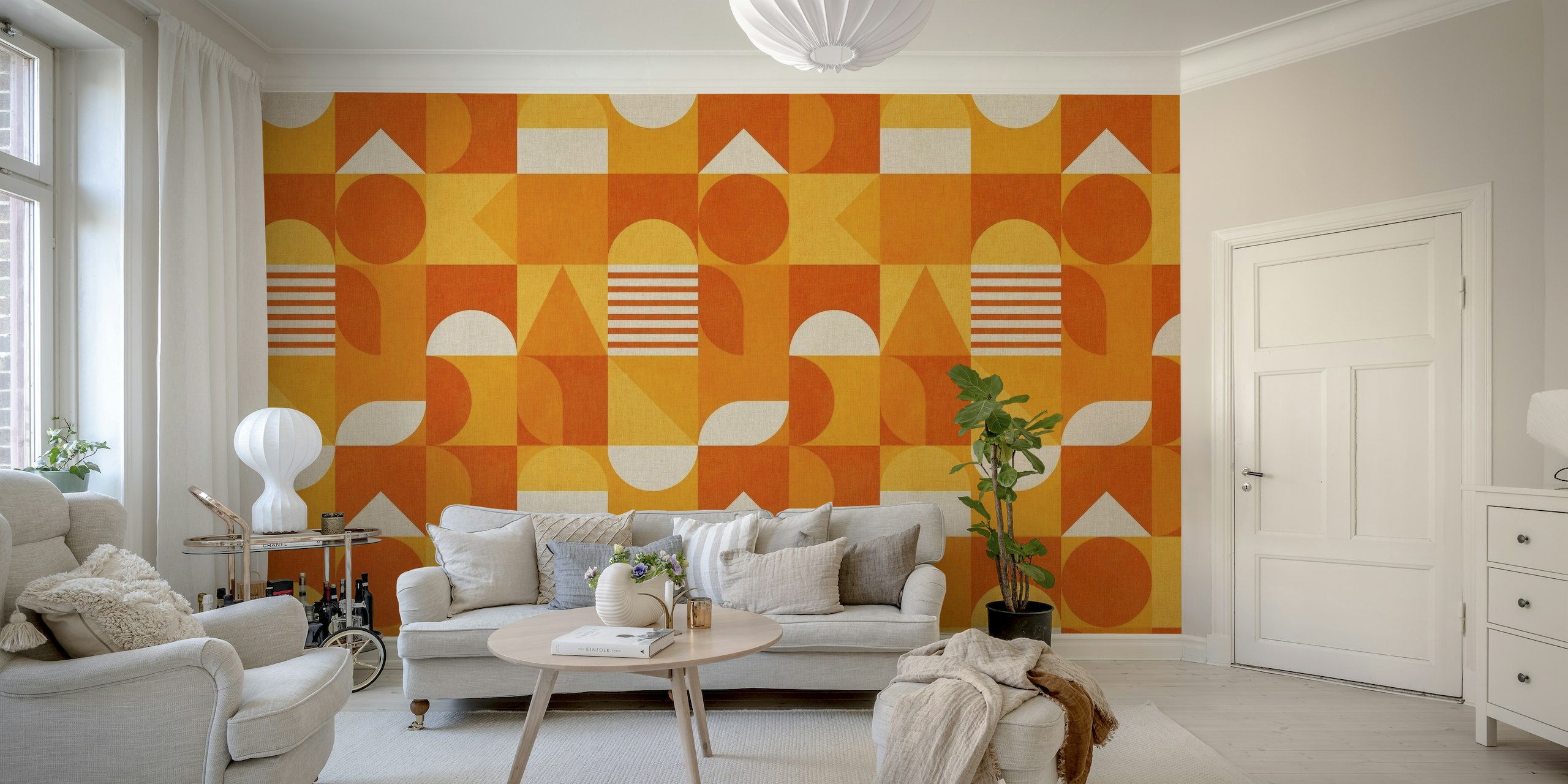 Mid century sunny orange geometry wallpaper