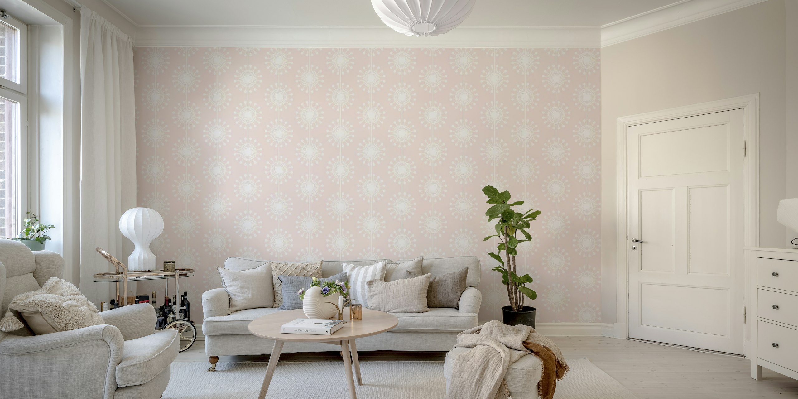Midcentury Modern Dandelion Pattern Baby Pink behang