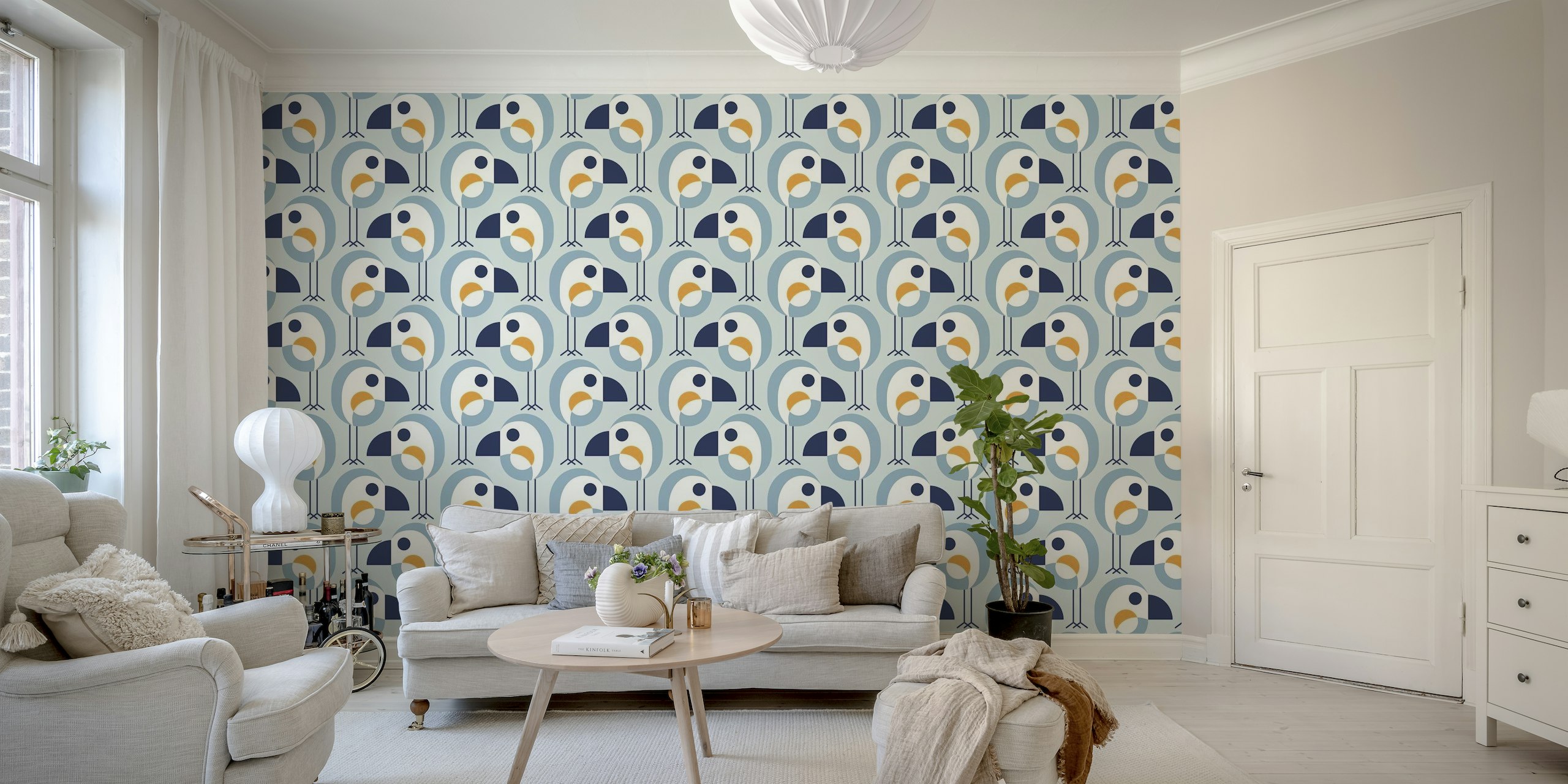 Funny birds pattern, blue / 2796B wallpaper