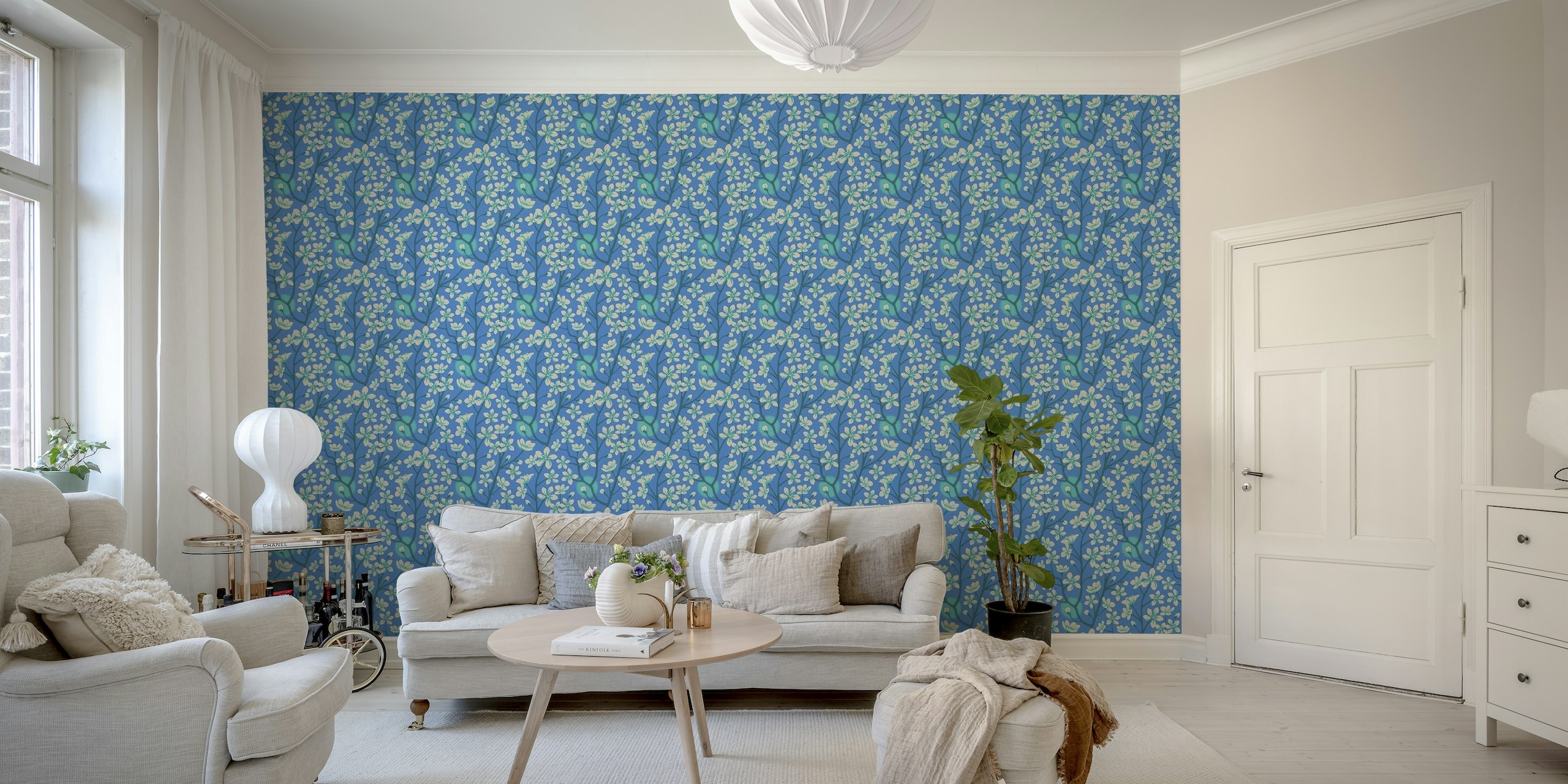 CHERRY BLOSSOMS Blue Japanese Floral - Large papel de parede