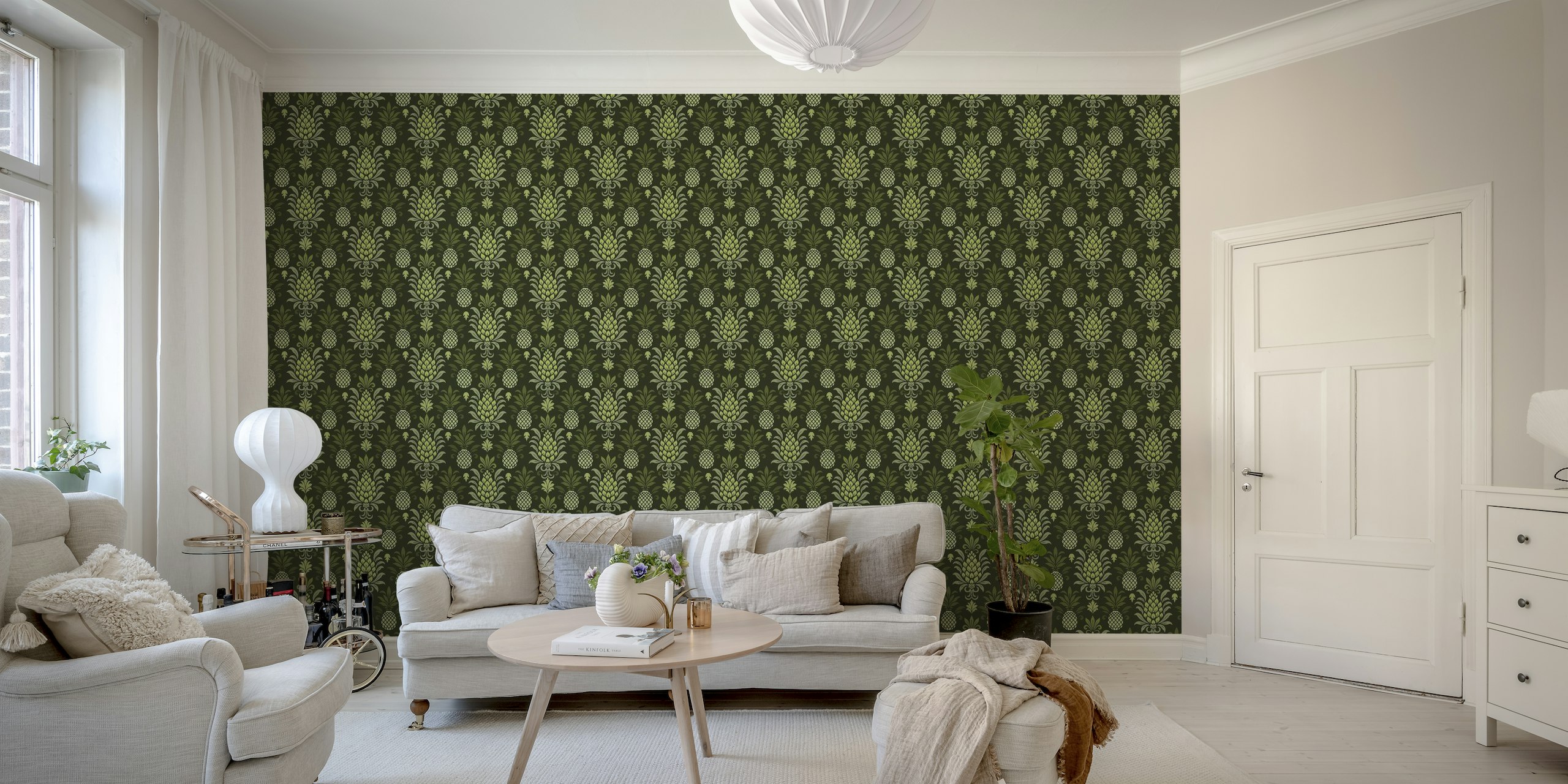 Modern Monochrome Pineapple Chic Green wallpaper
