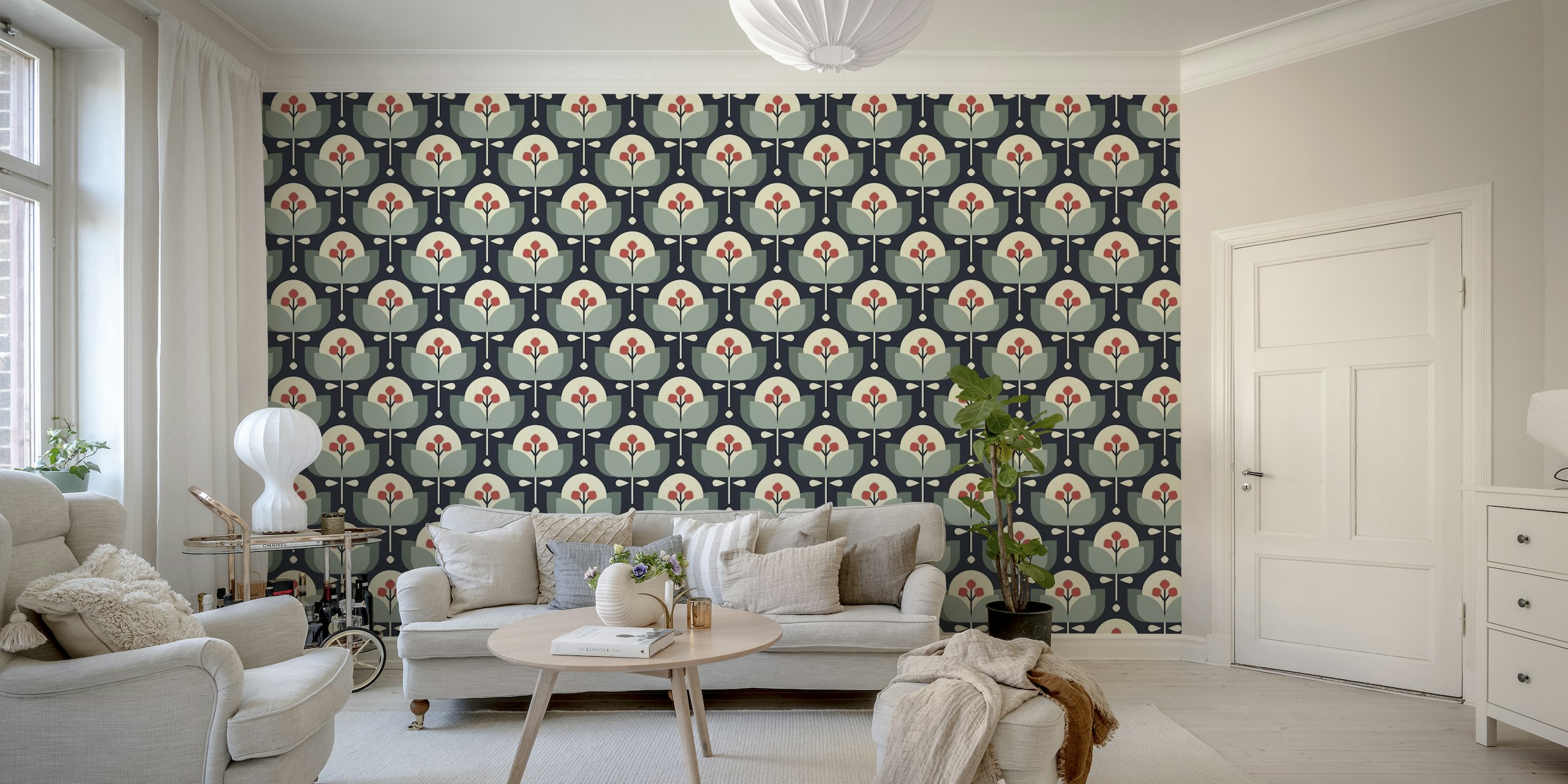 Scandinavian geometric flowers pattern, grey (2756C) wallpaper