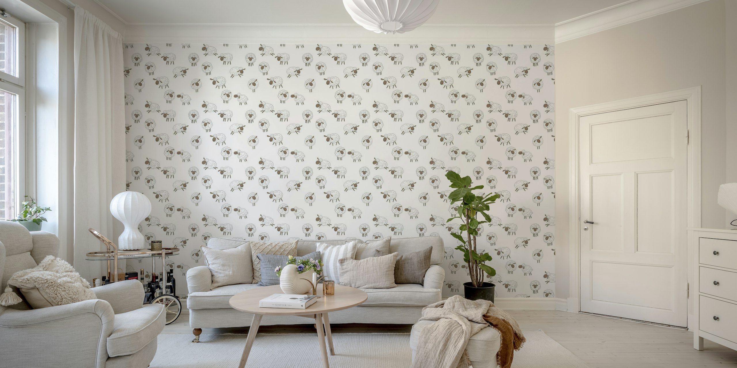 Counting sheep on pure white wallpaper