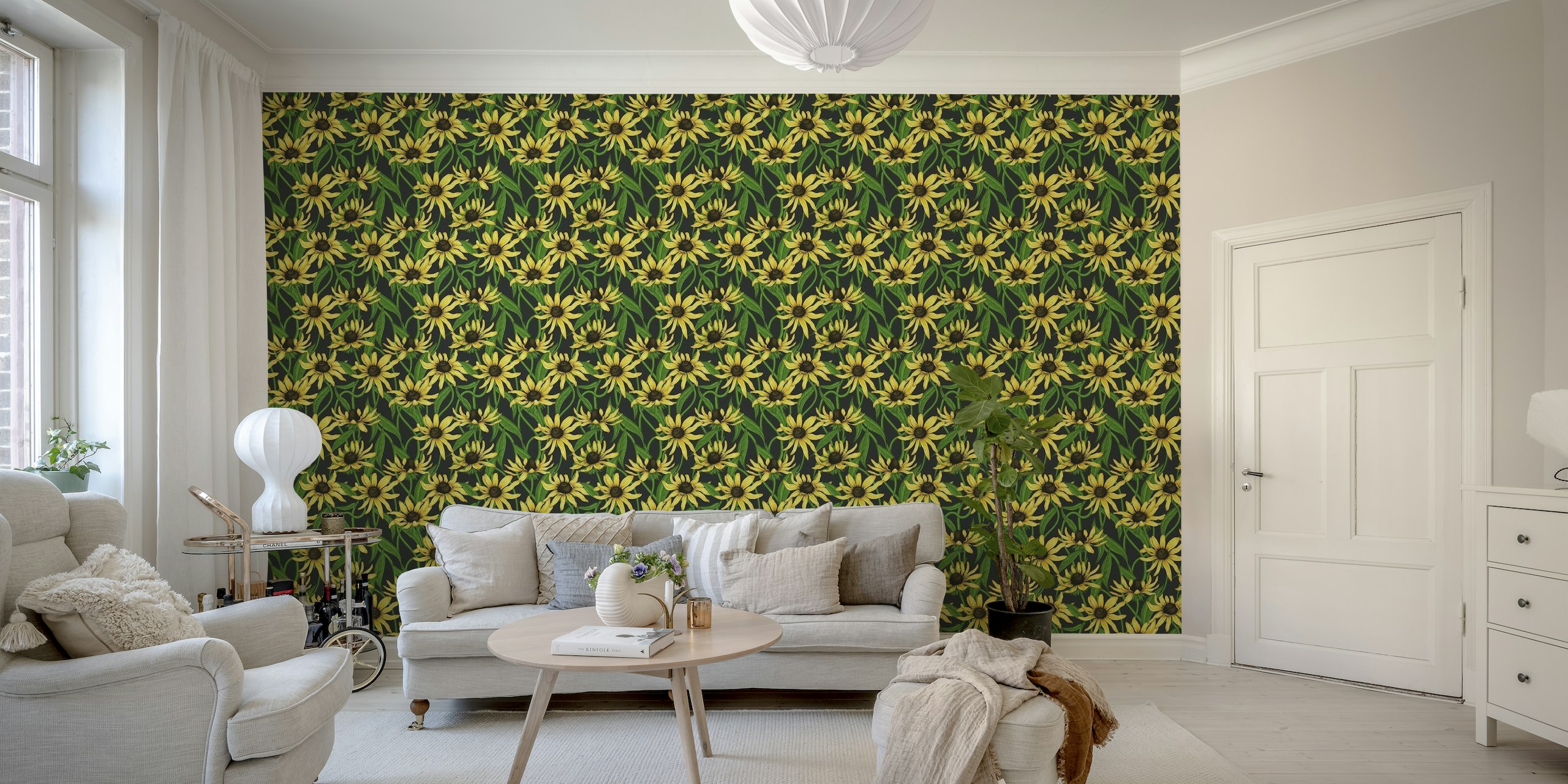 Yellow Rudbekia on black wallpaper