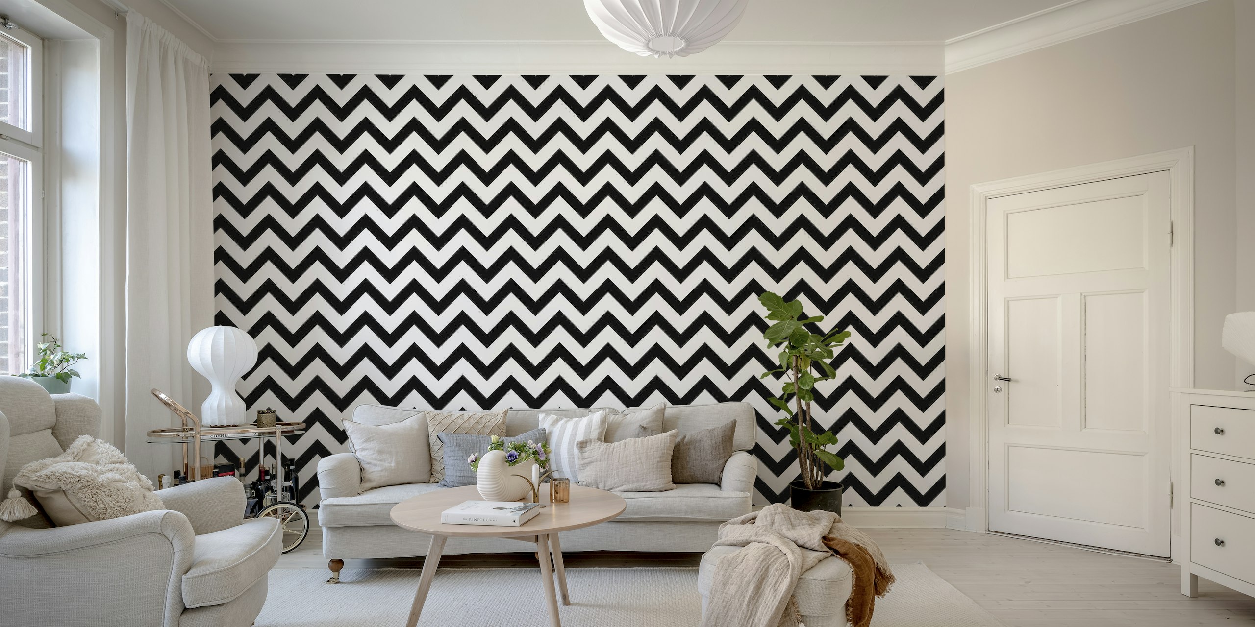 Black and white chevron pattern wall mural
