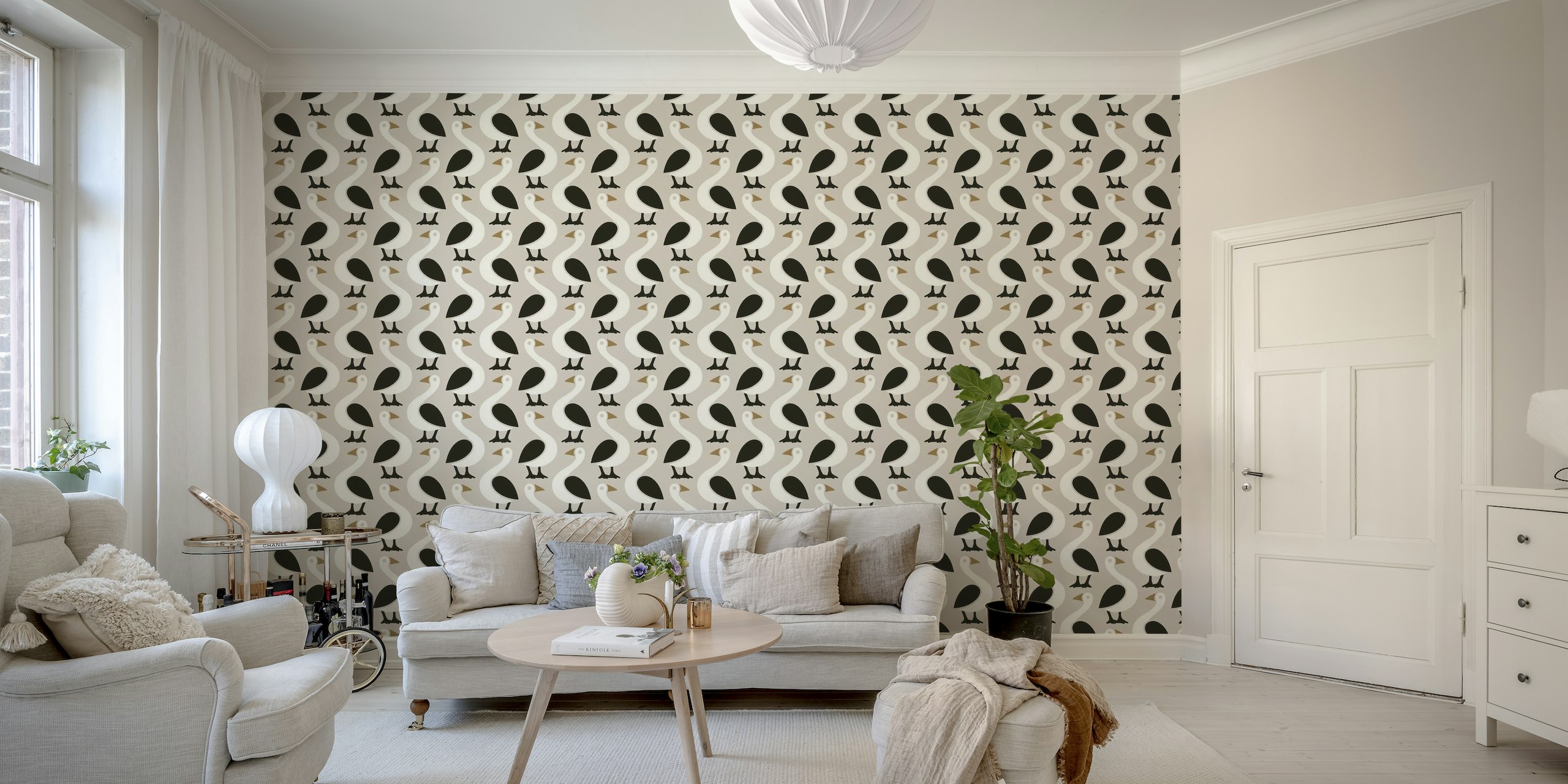 Funny goose pattern / neutral brown creme (2718 E) wallpaper