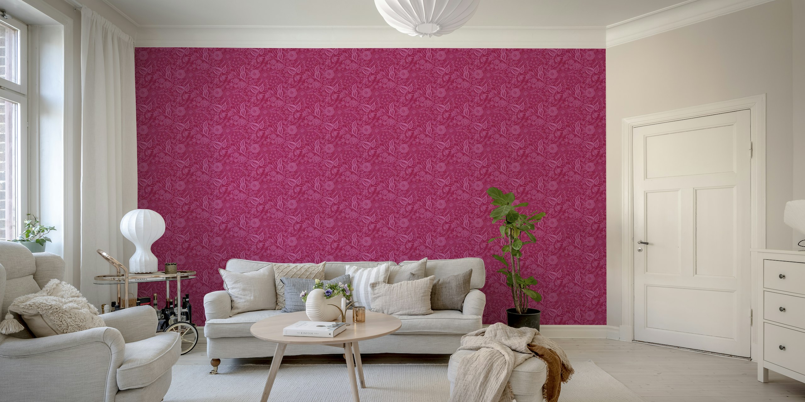 Bee Garden Floral in Cerise tapety