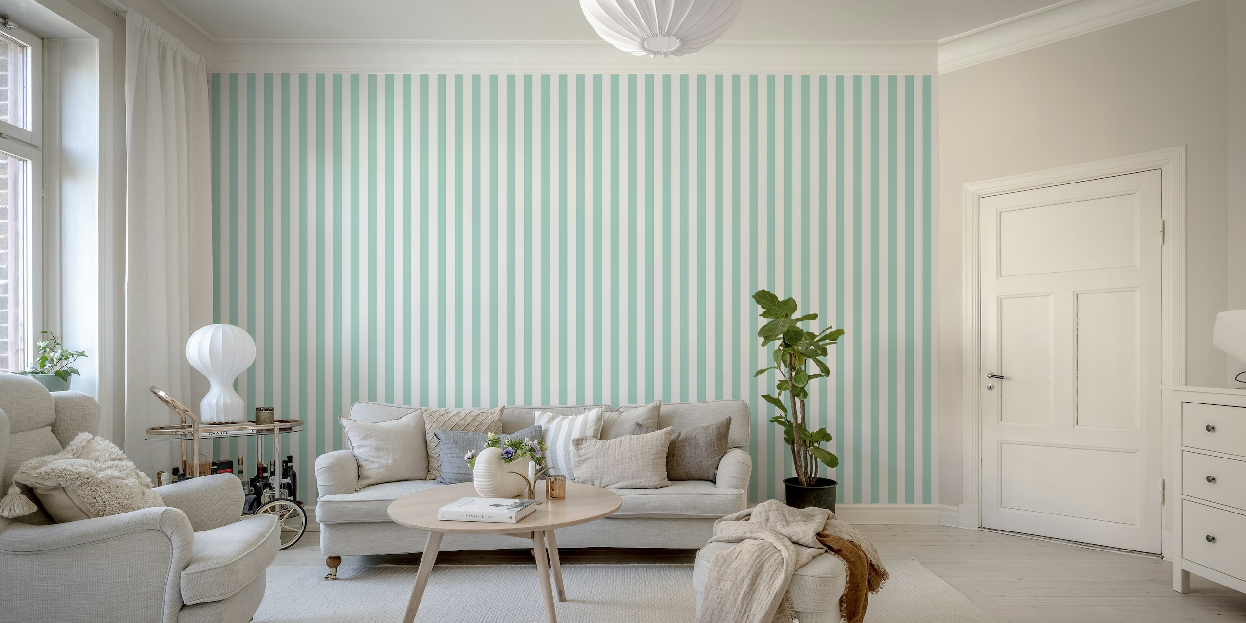 Mint and white stripes wallpaper