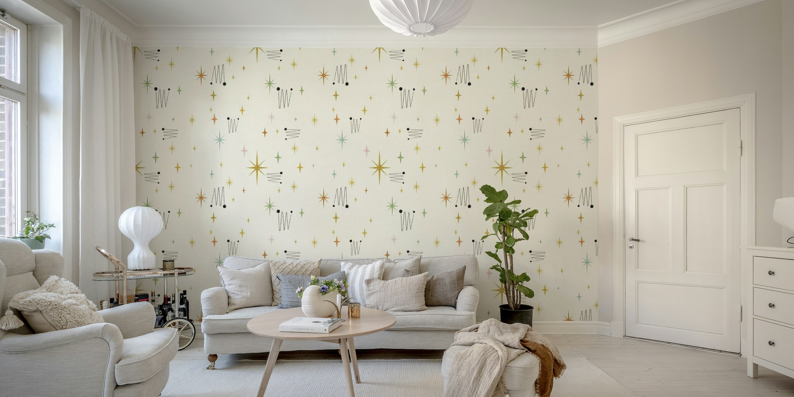 Retro-style star patterns on a warm, subtle background wall mural