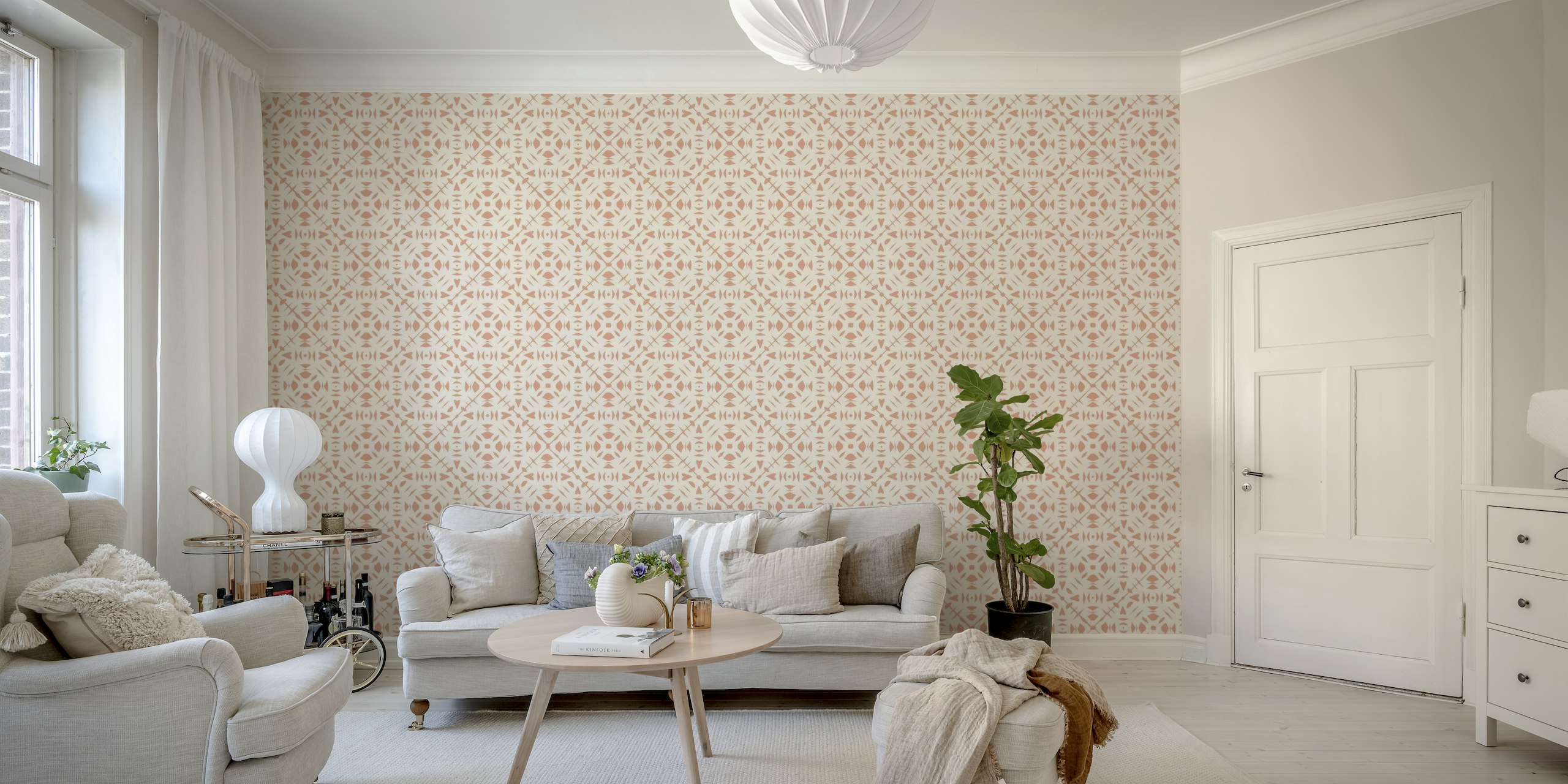 Elegant papercut-style coral rose pattern wall mural