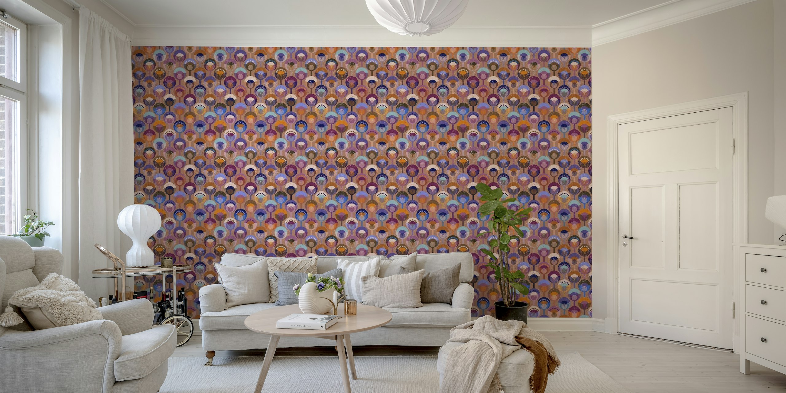 Geometric flowers retro color wallpaper