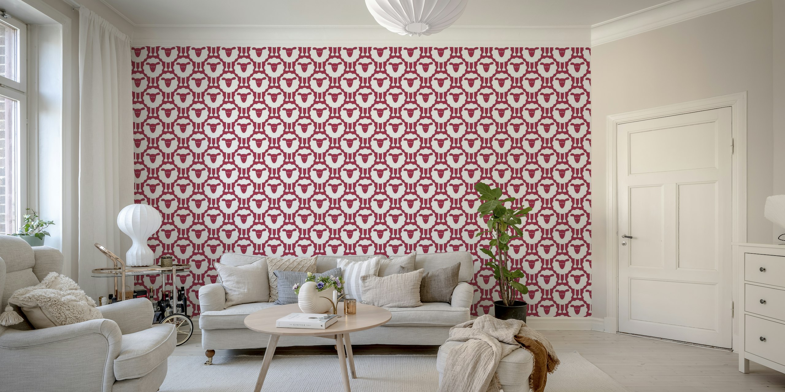 2693 C - red sheep pattern wallpaper