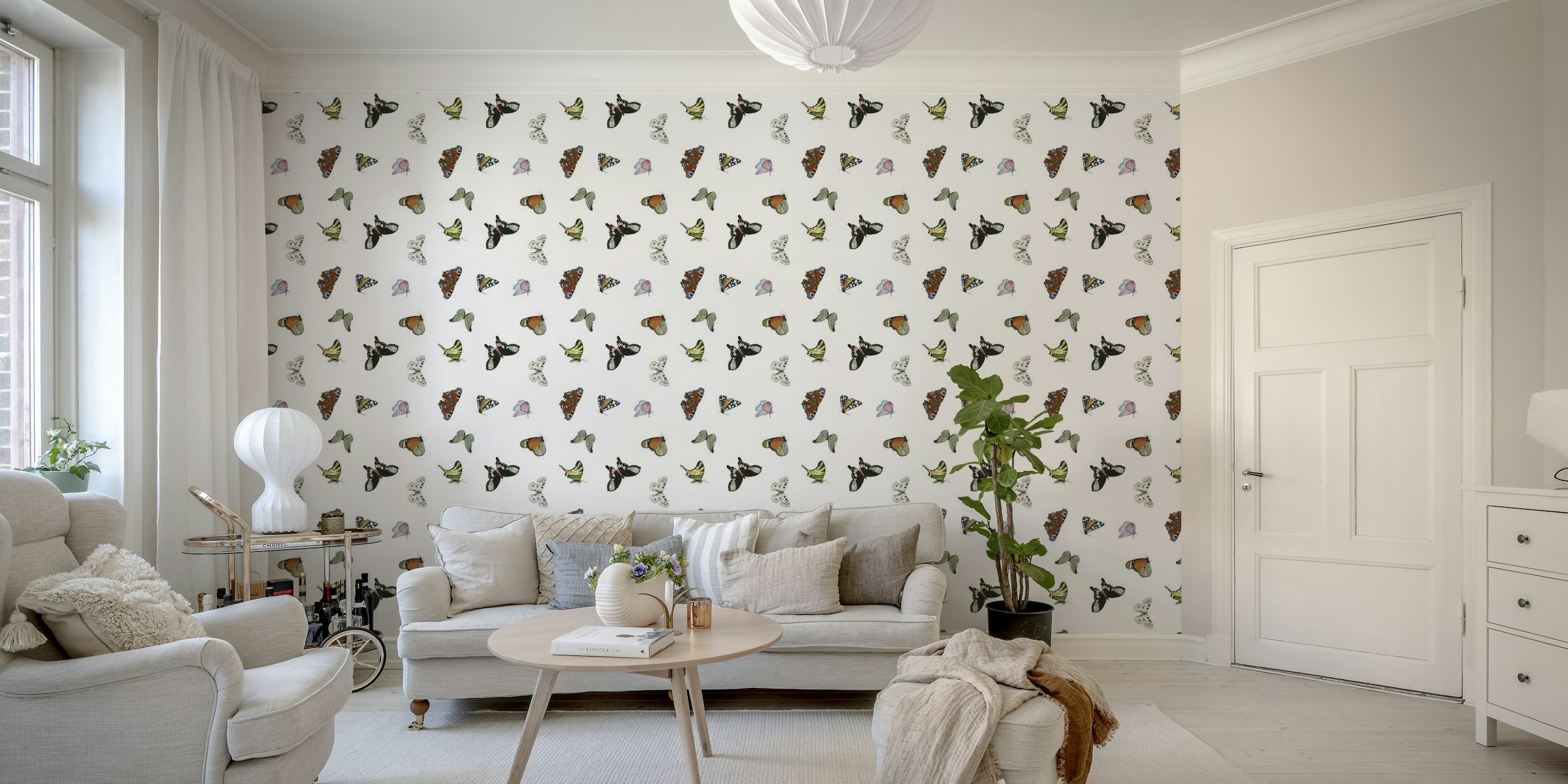 Butterflies white pattern wallpaper