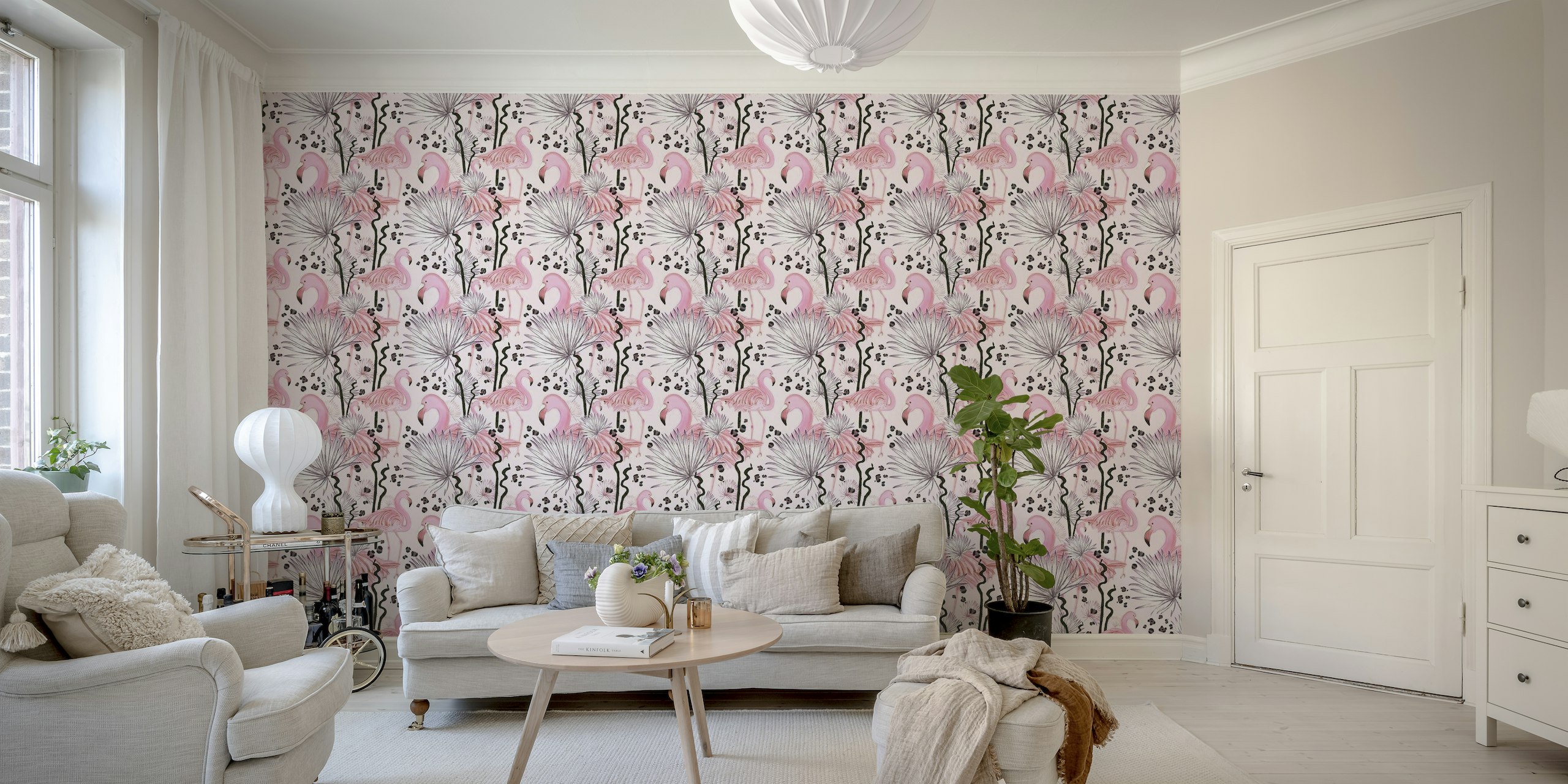 Flamingos with leopard prints behang