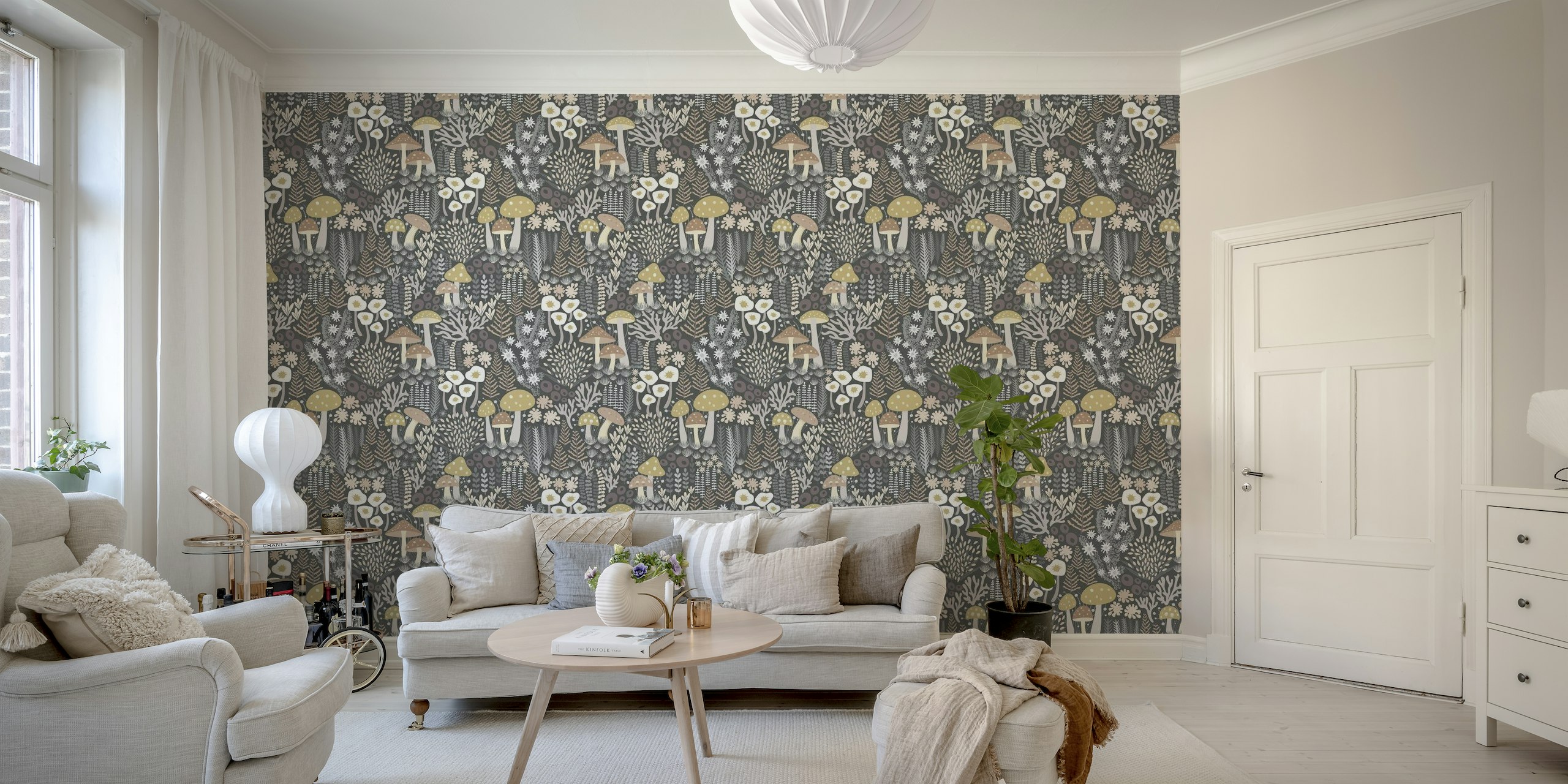Whimsical Mushroom Moss Forest - Dark Grey wallpaper