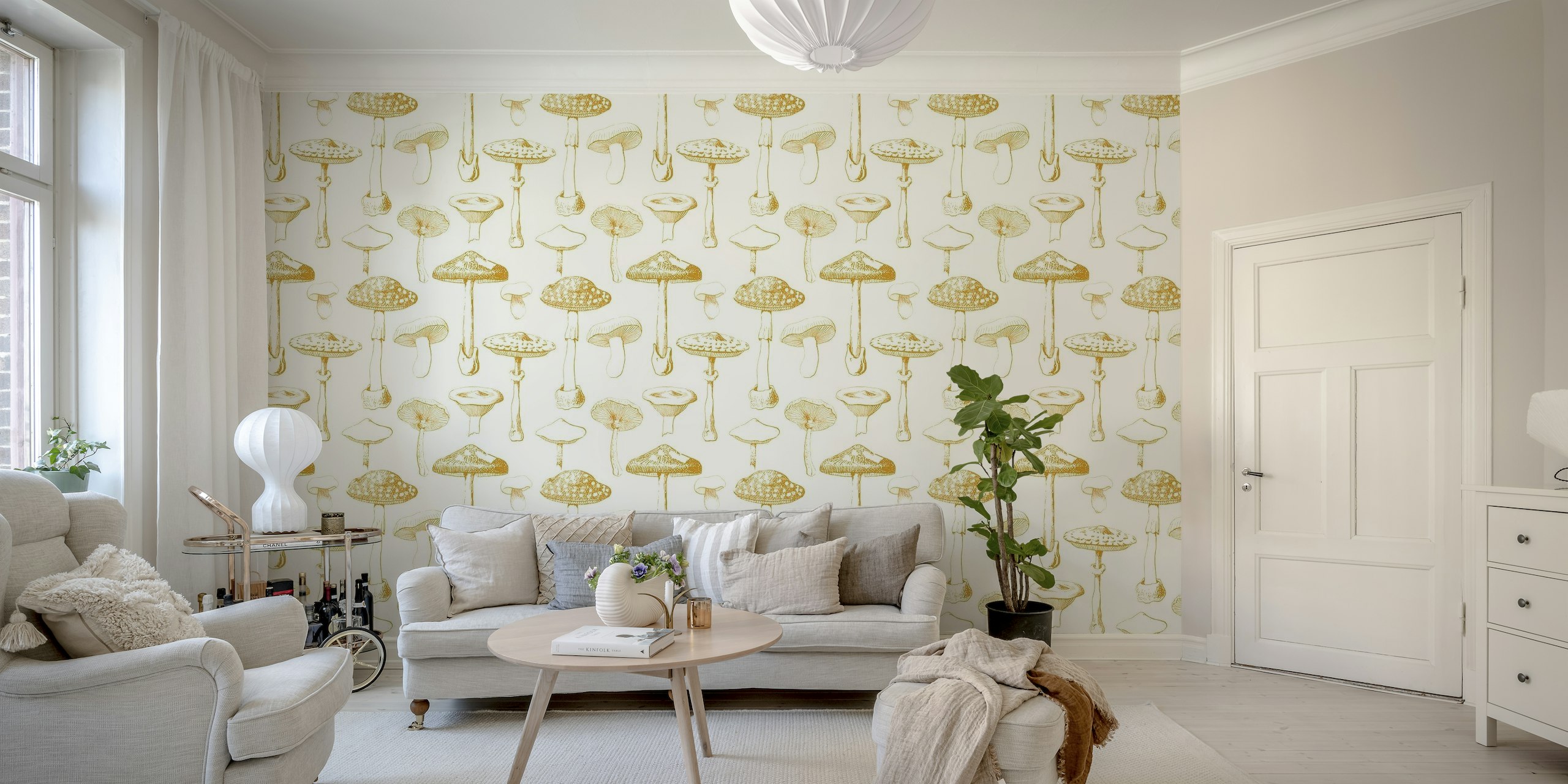 Yellow Mushrooms Pattern wallpaper