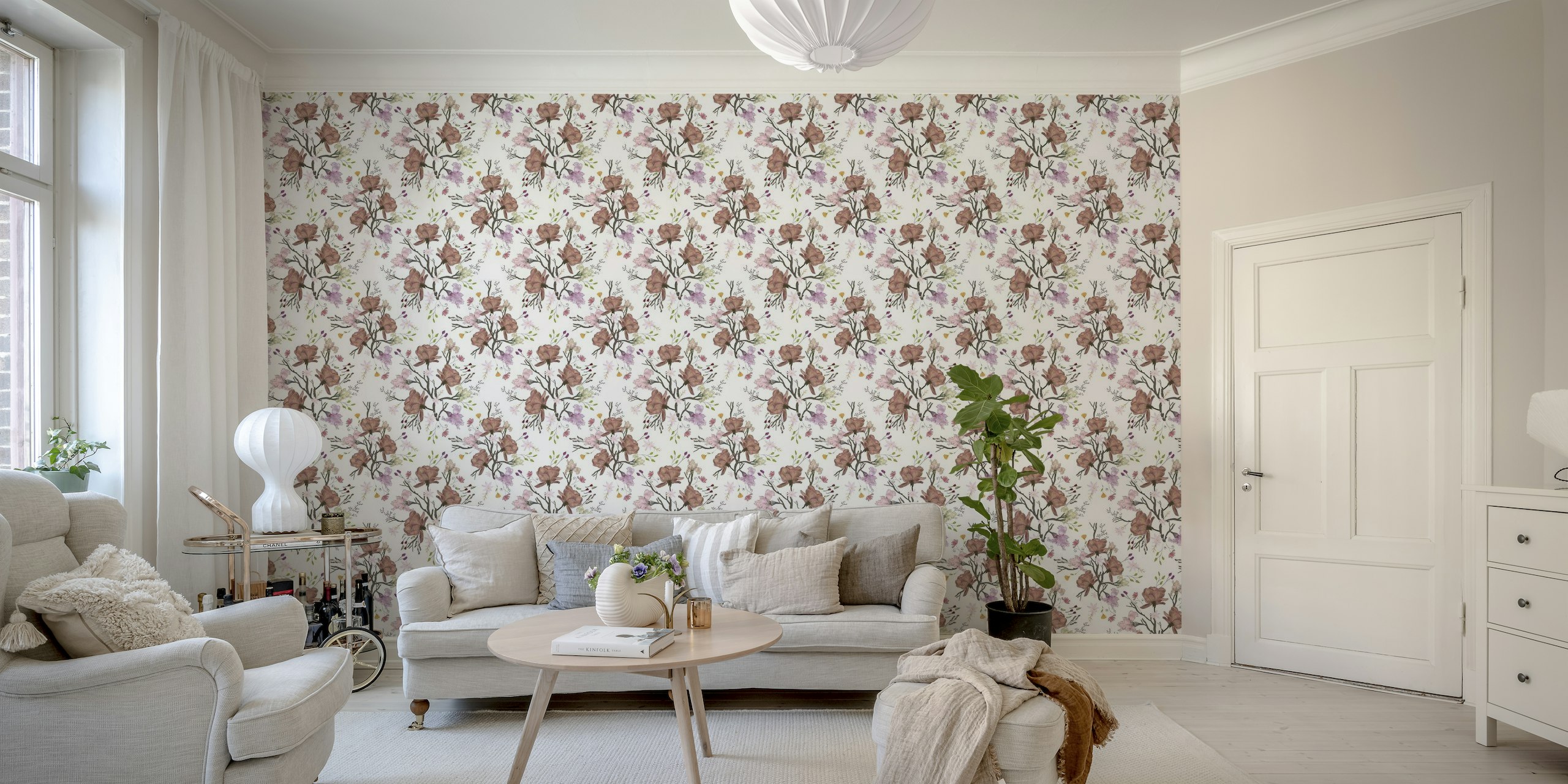Floral Flourish Pattern With Roses and Iris Flower wallpaper