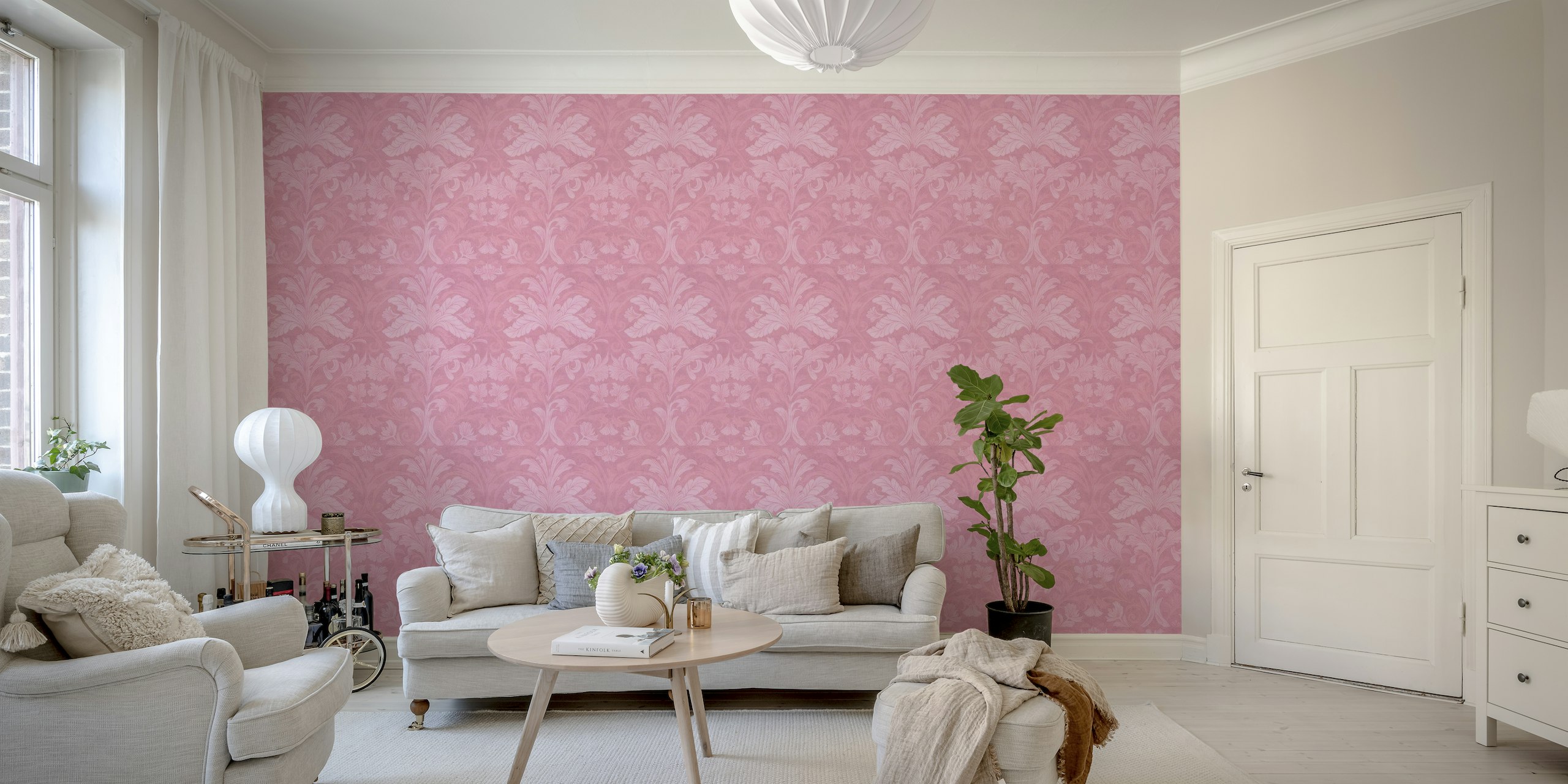 William Morris Style Pattern Pastel Pink behang
