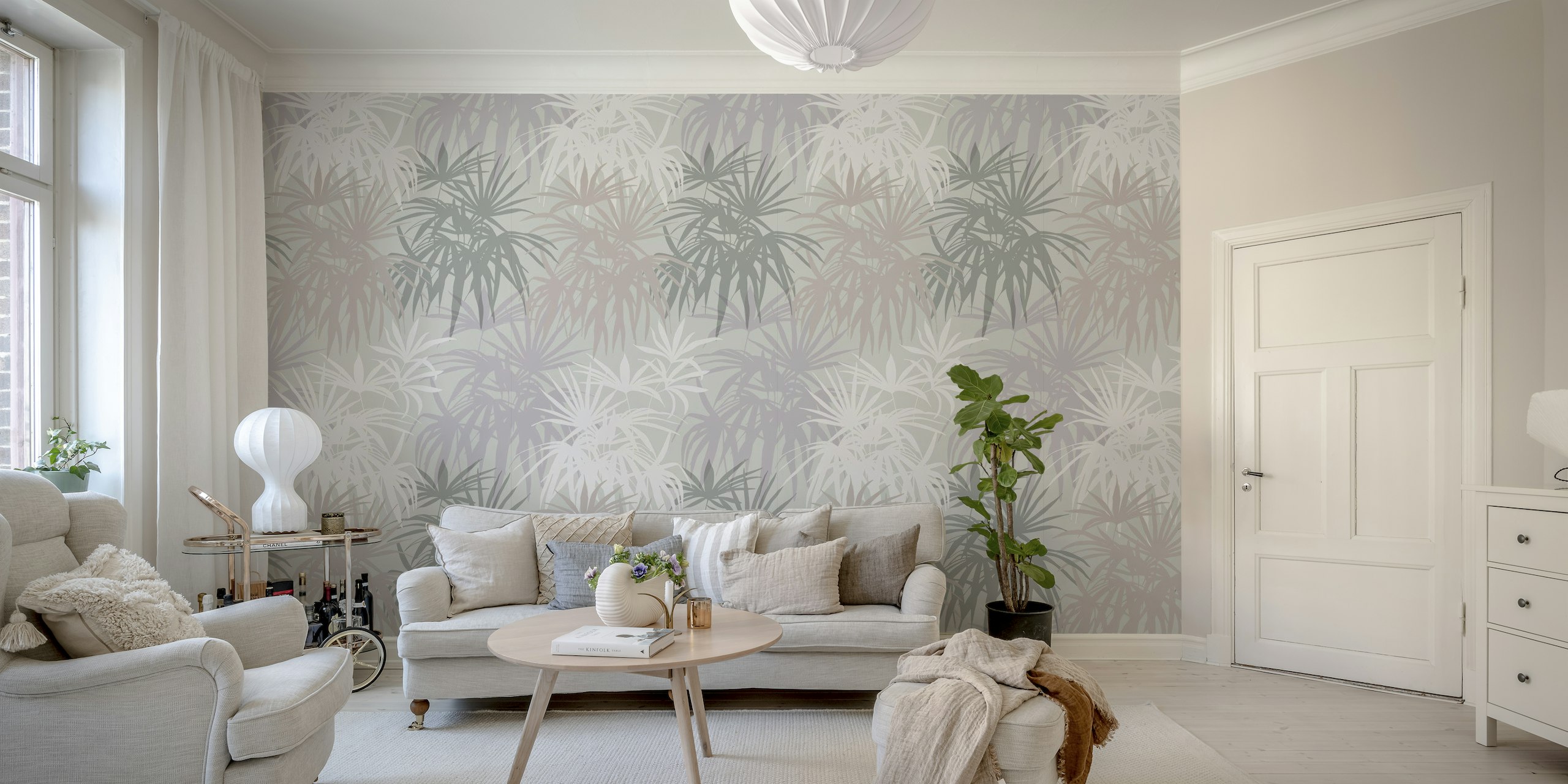 Breezy Desert - Palm fronds grey wallpaper