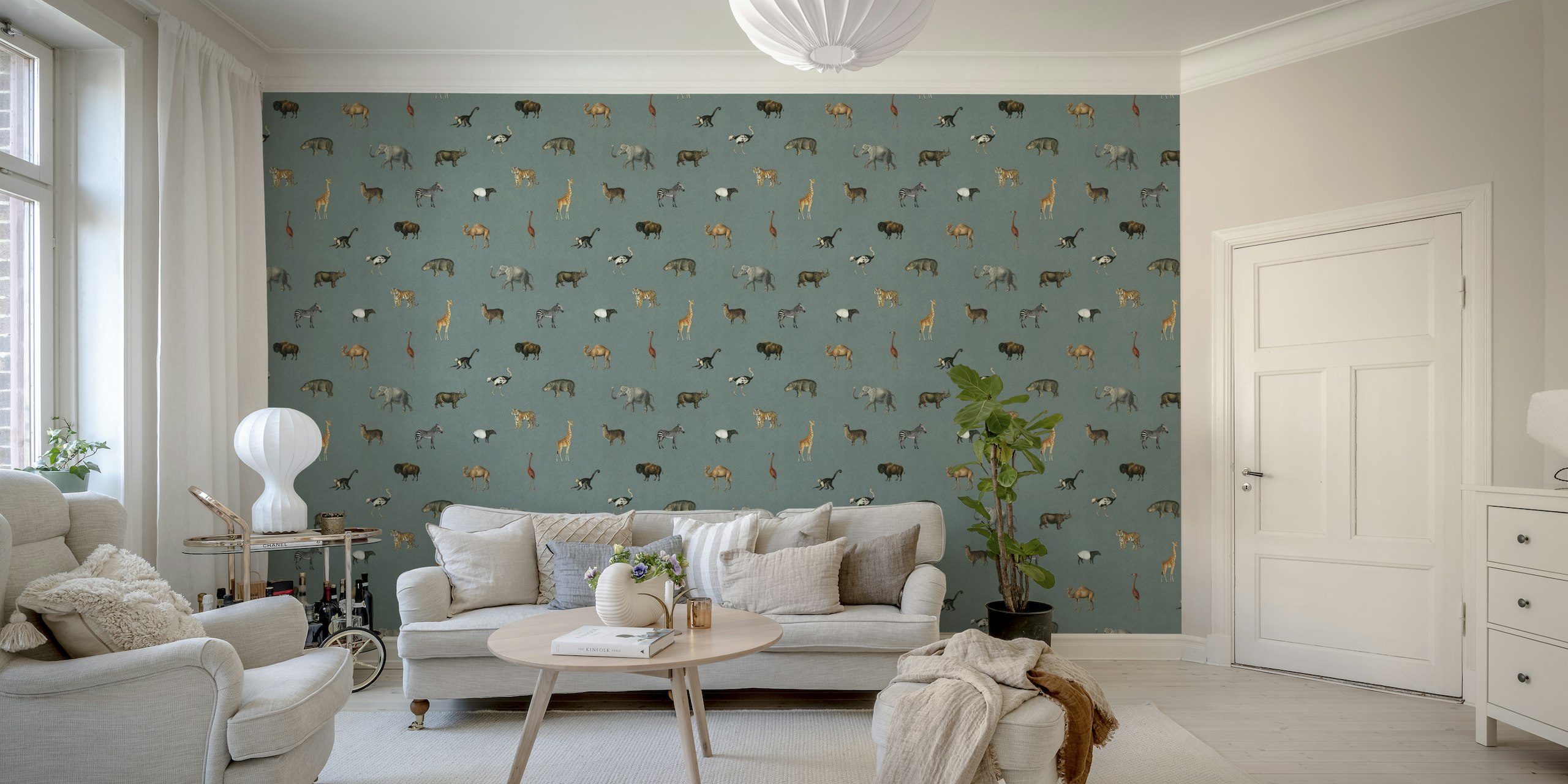 Savanna march in blue wallpaper