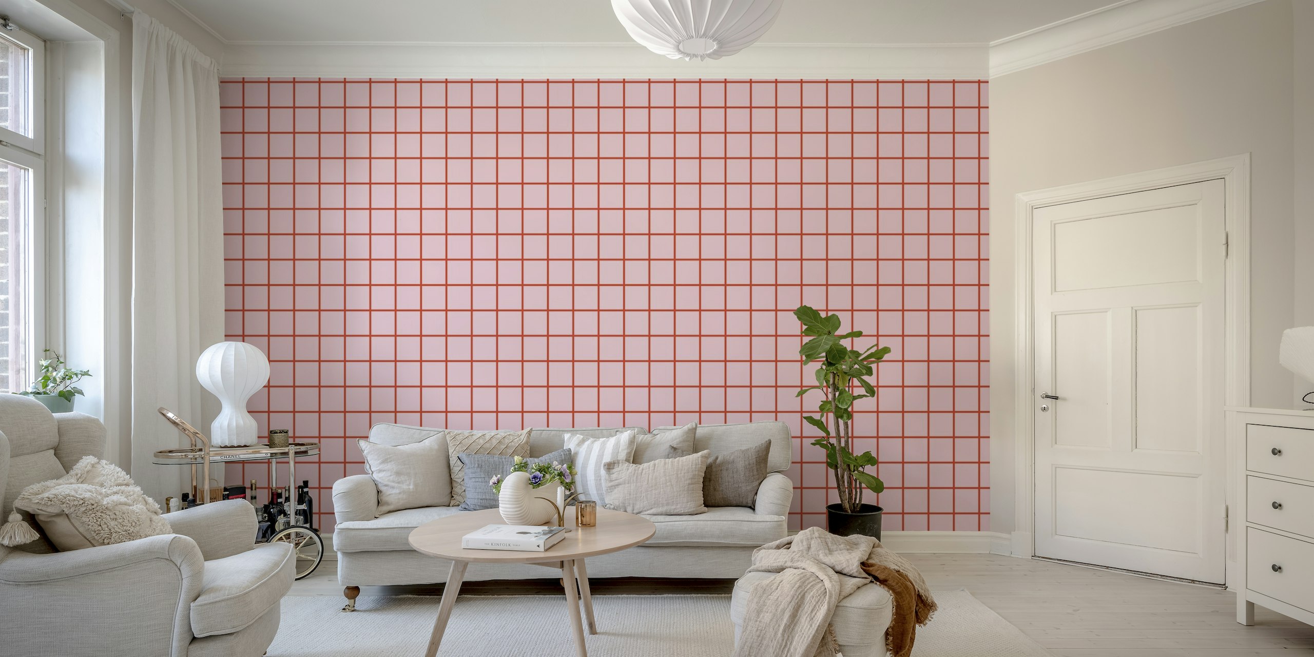 Red on pink Grid behang