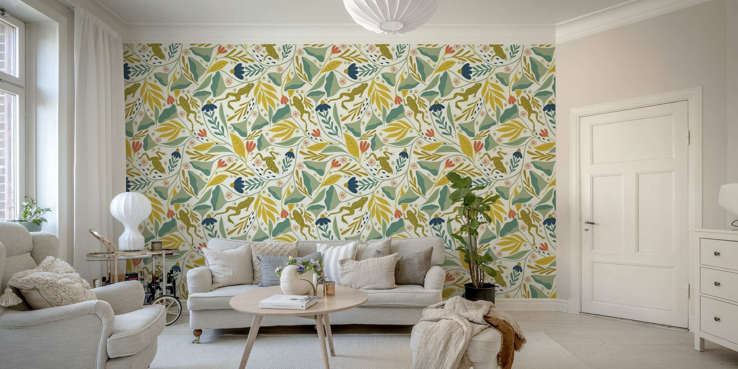 Tropical frog in the jungle white wallpaper