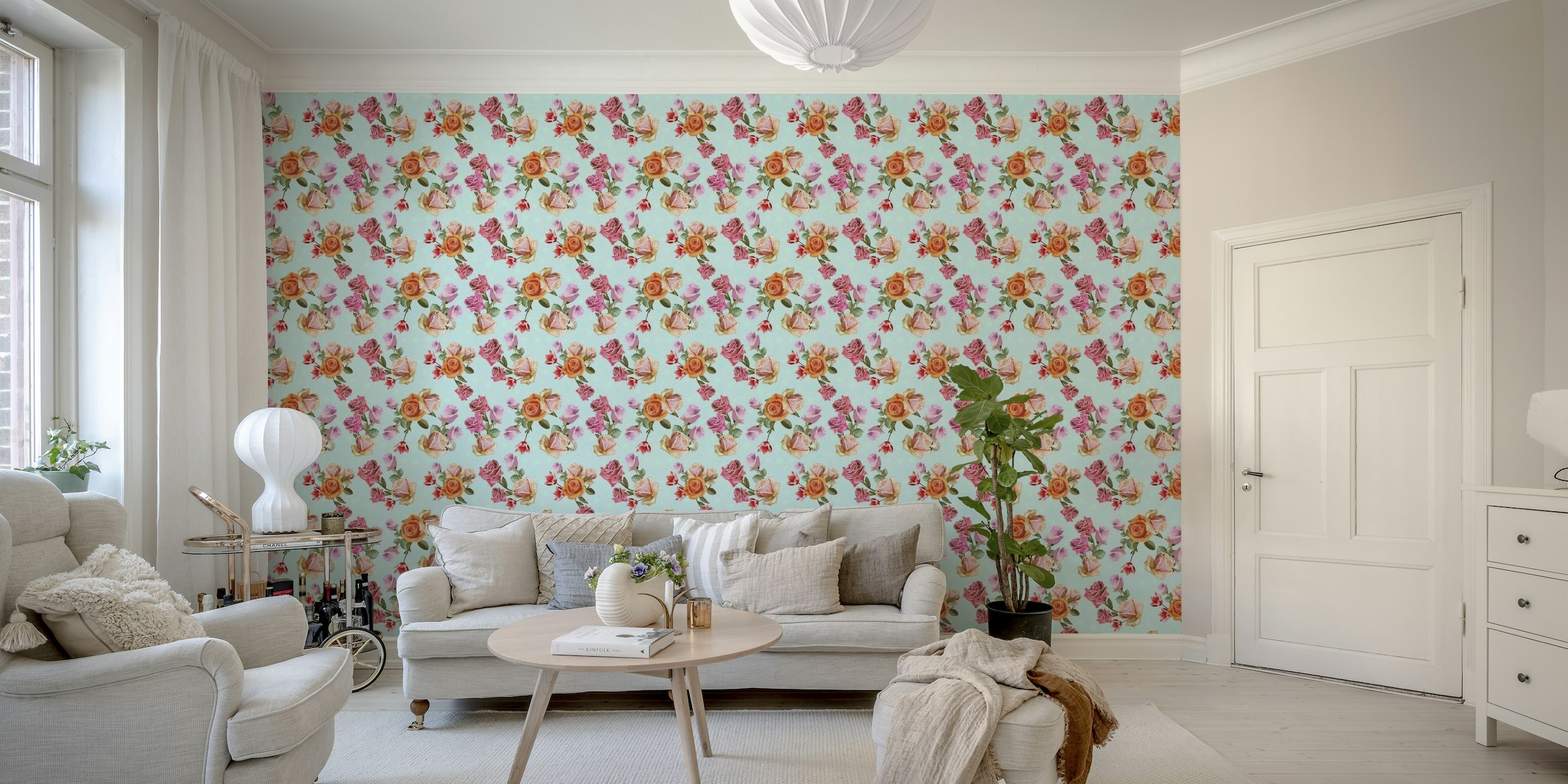 Heirloom roses and tulip pattern wallpaper