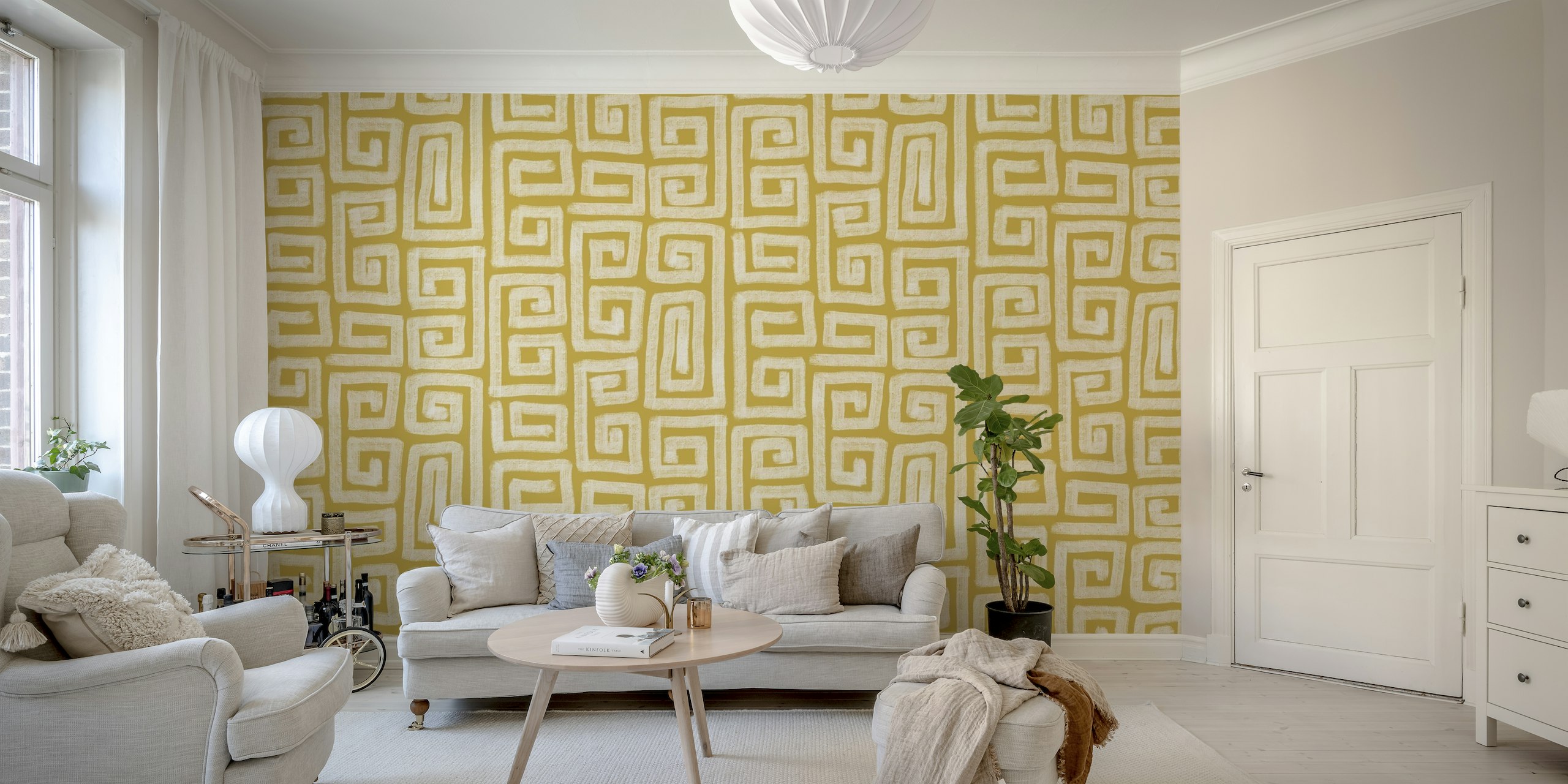 Geometric Shapes Handmade Lines Gold Ochre wallpaper