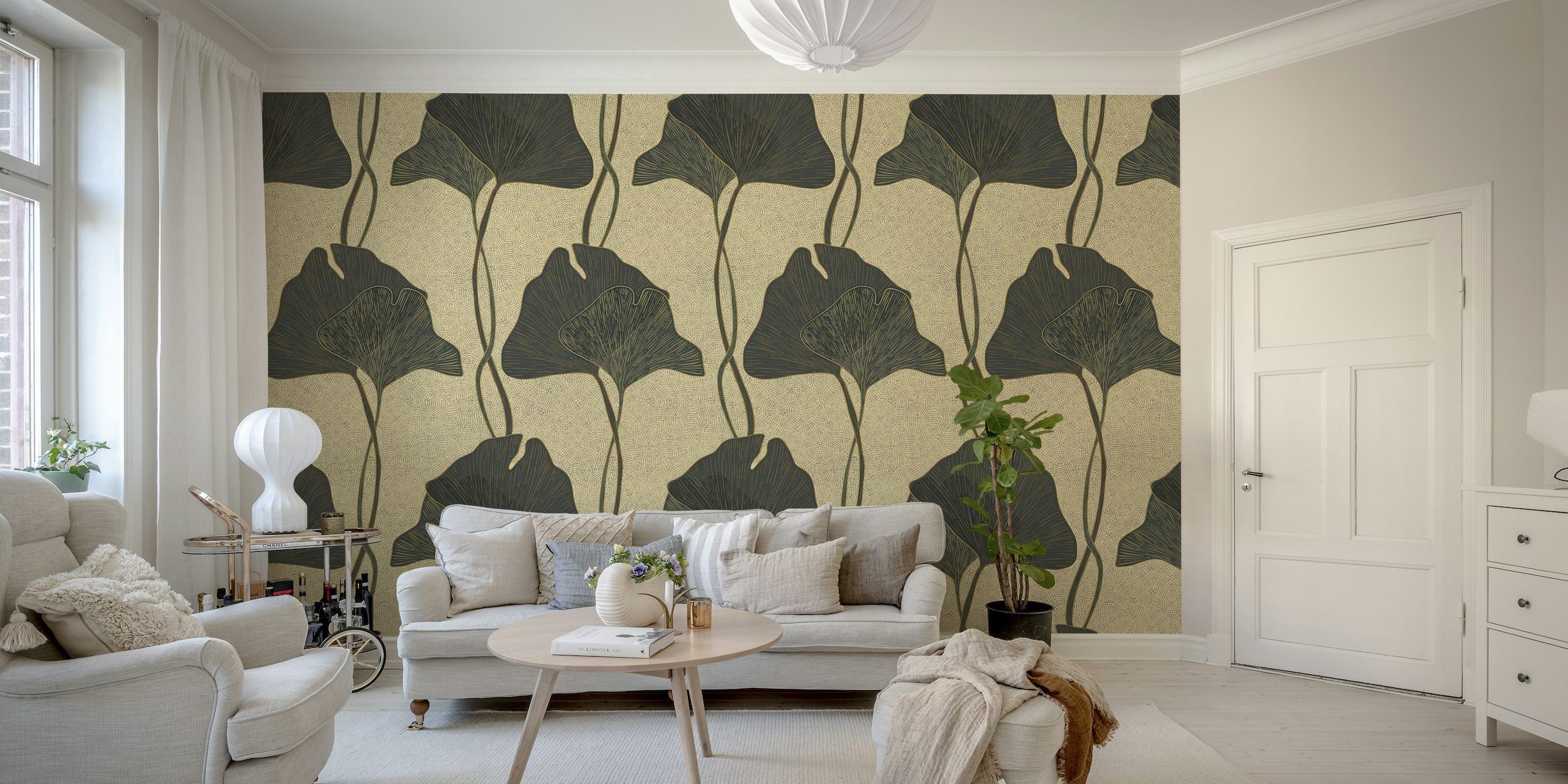 Opulent Art Nouveau Ginkgo Leaves (Light) wallpaper
