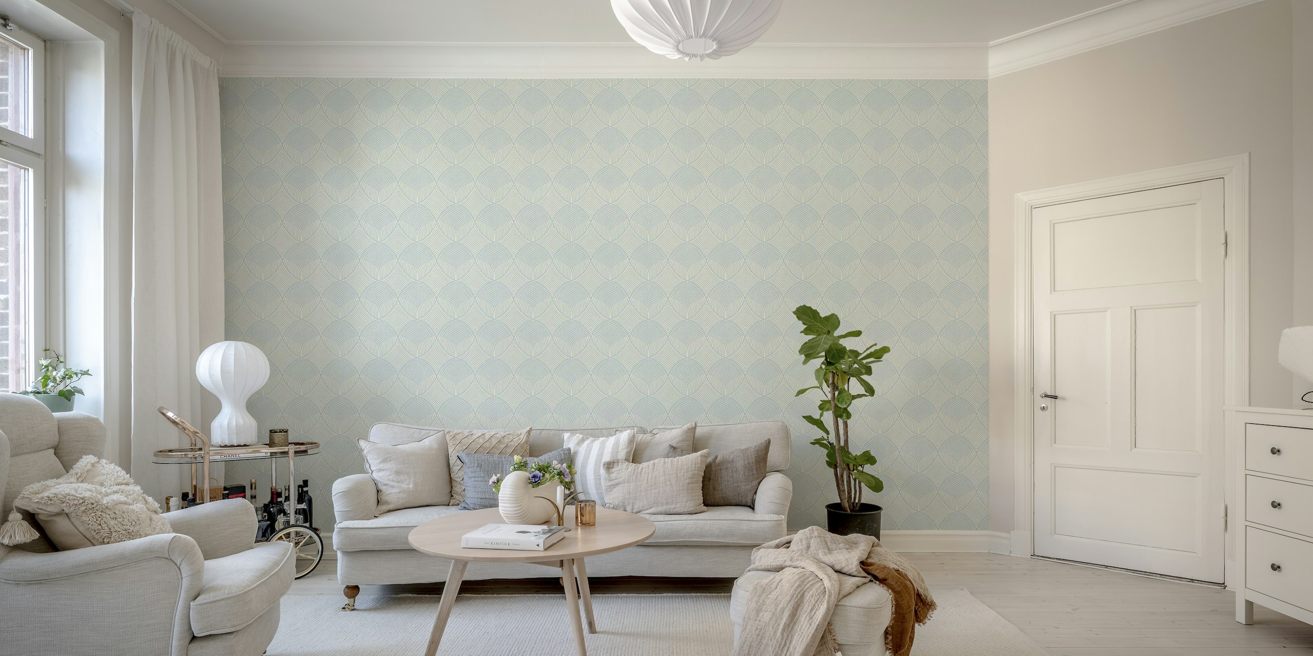 Fotomural vinílico de parede azul Richmond com padrões geométricos suaves