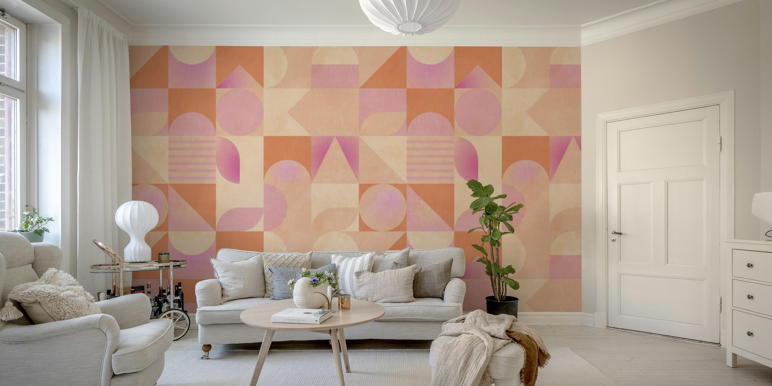 Peach fuzz geo pattern wallpaper