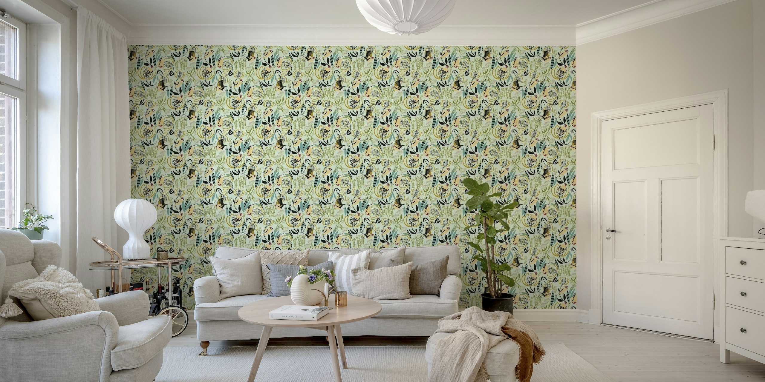 Meadow birds and thistle wall mural with goldfinches