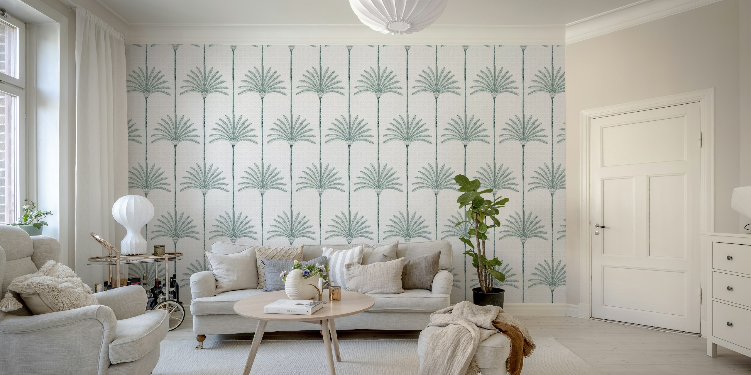 Palm Stripes - teal wallpaper