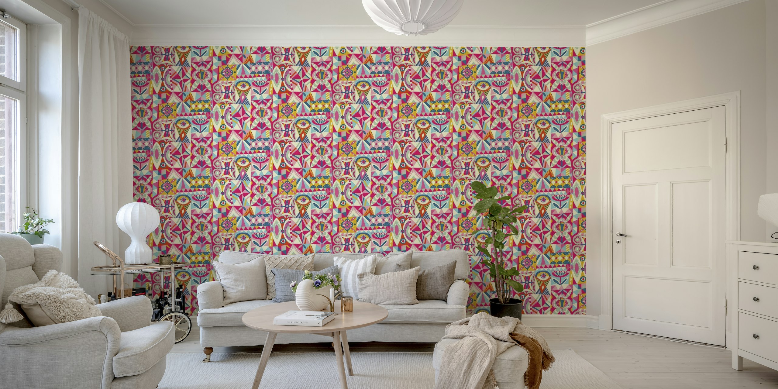 Geometric playground pink wallpaper