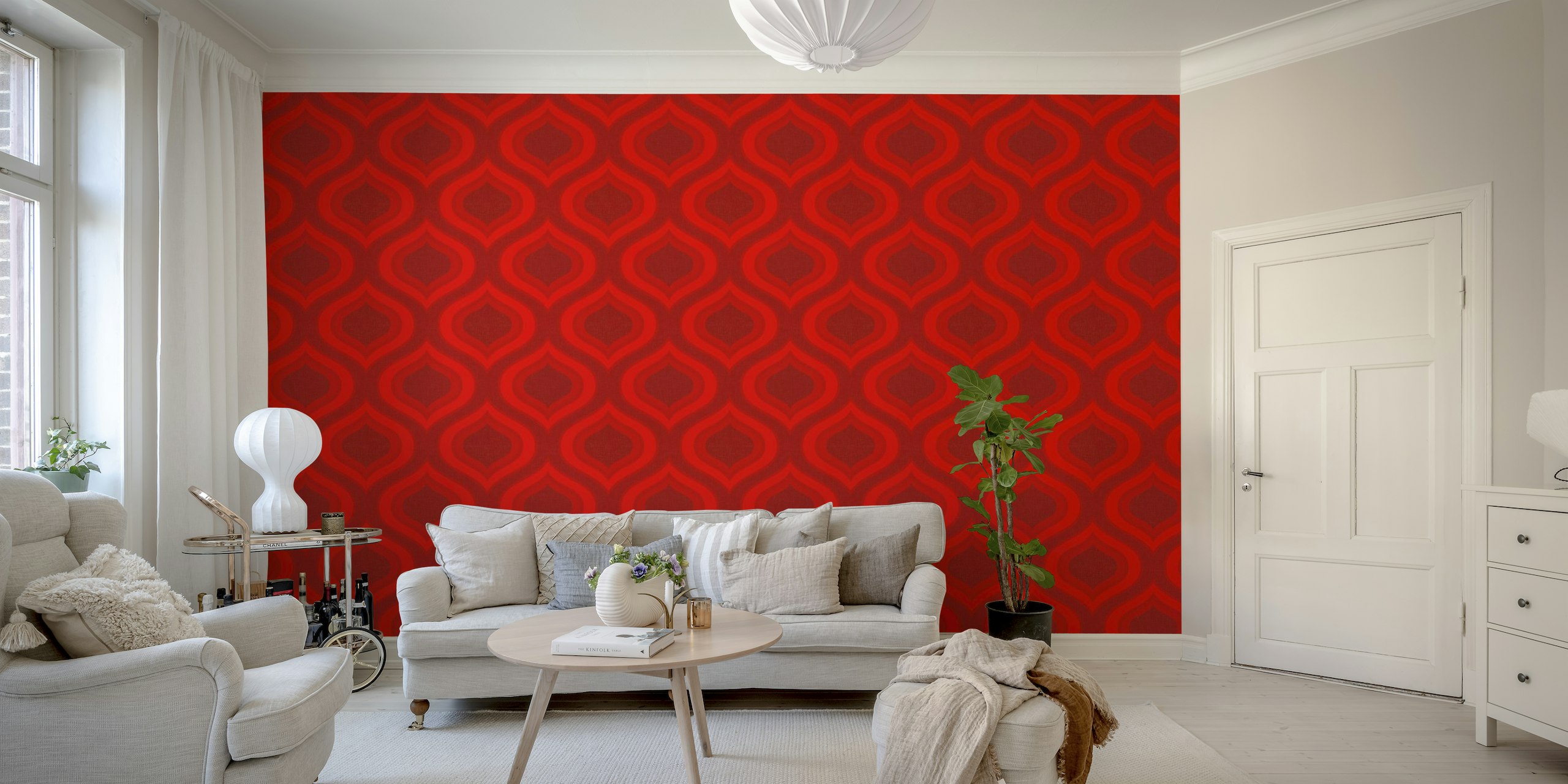 Vintage ornament vibrant red wallpaper