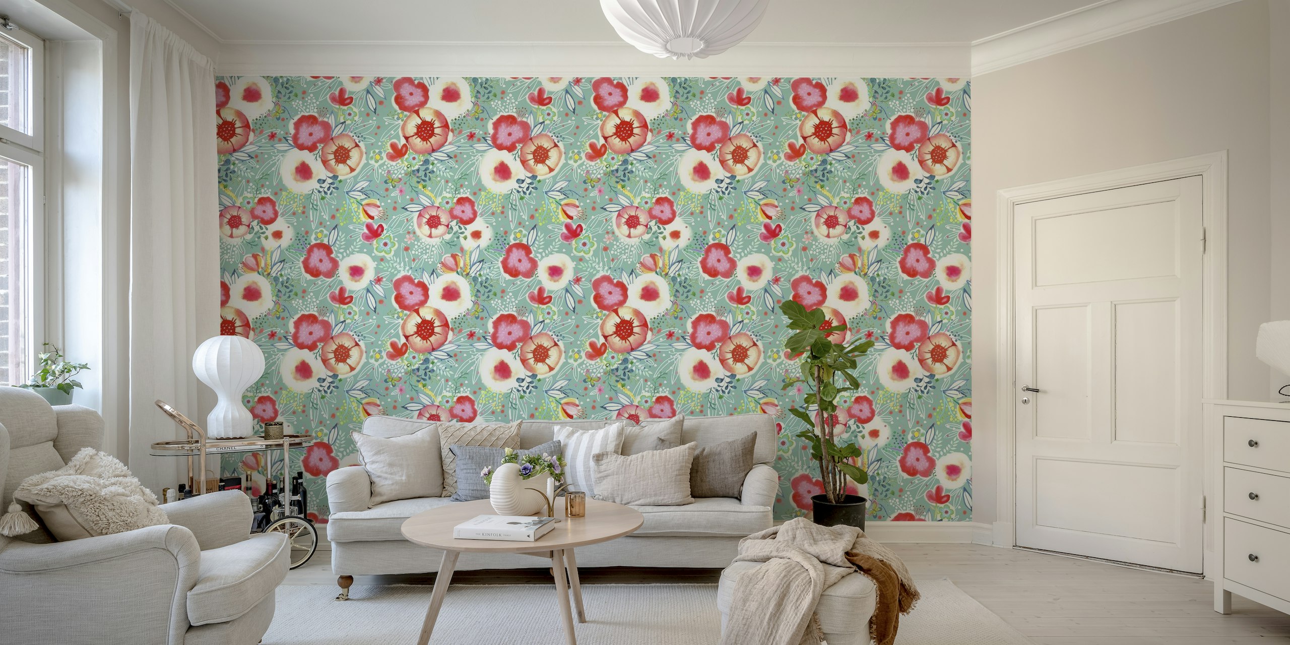 In full bloom watercolor garden mint wallpaper