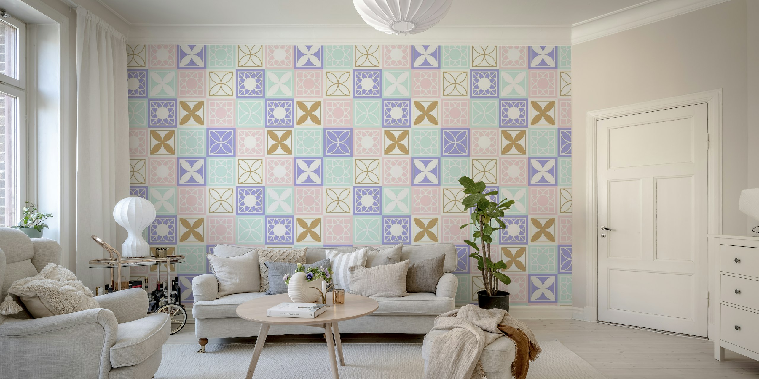Soft Pastel Floral Mosaic Pattern behang