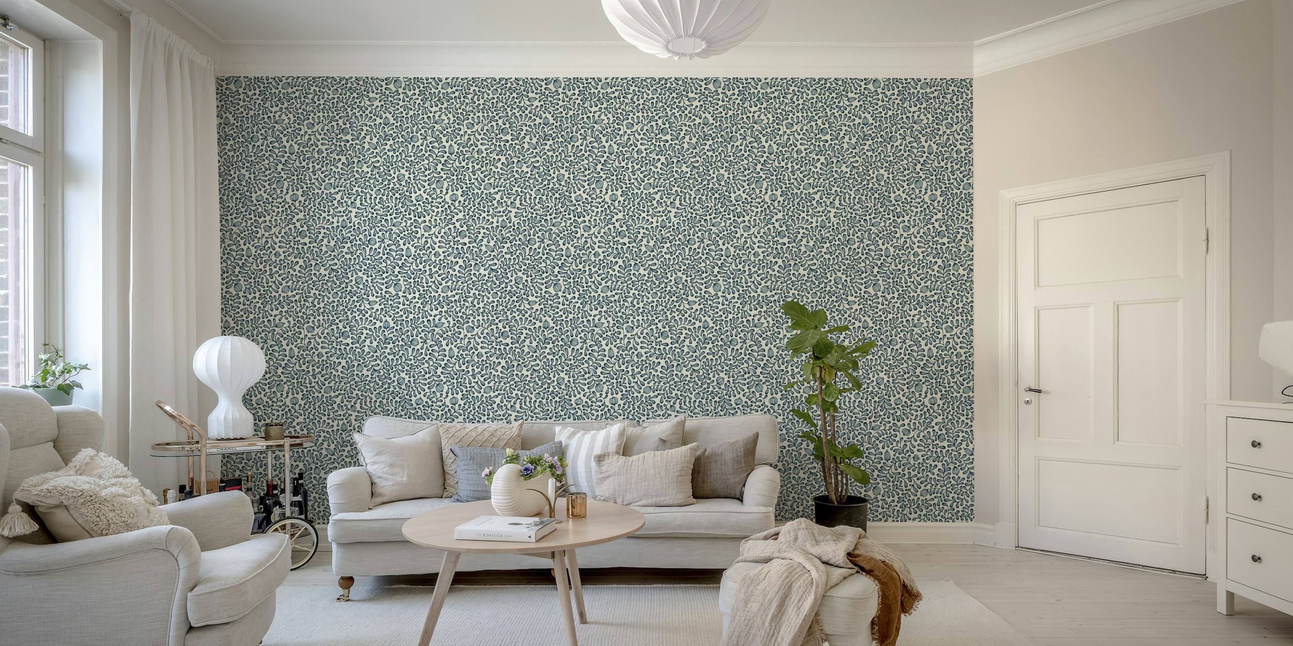 Tangled leaves - grey blue wallpaper