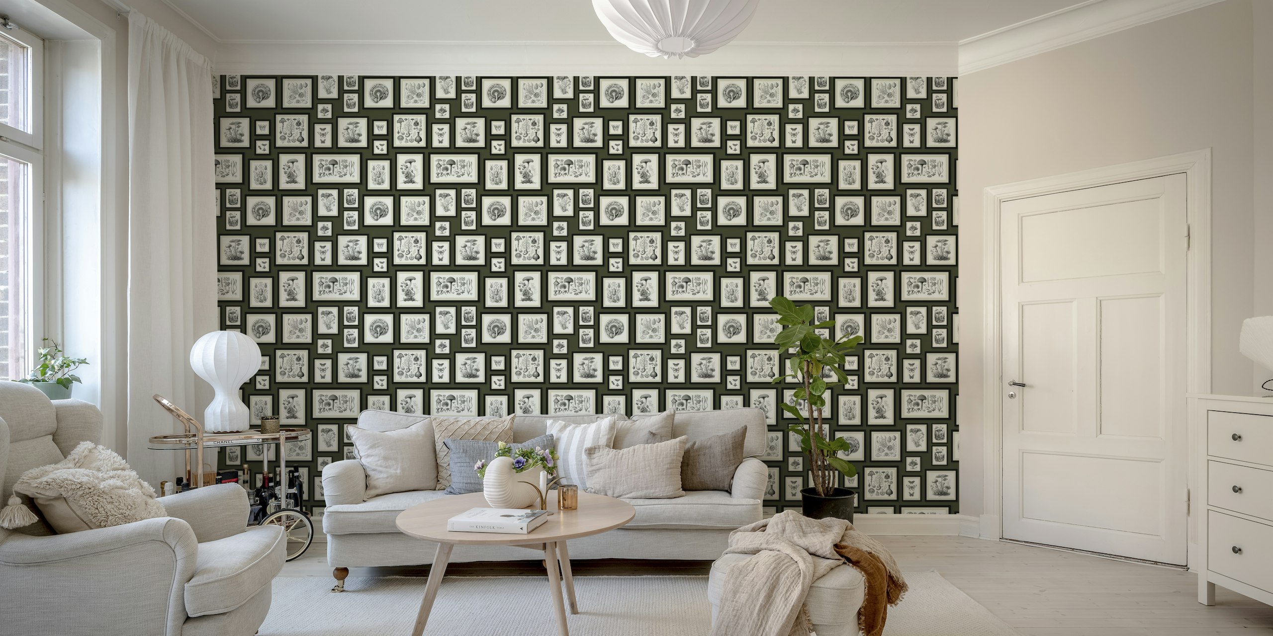 Vintage Framed Mushrooms - Moss Green wallpaper