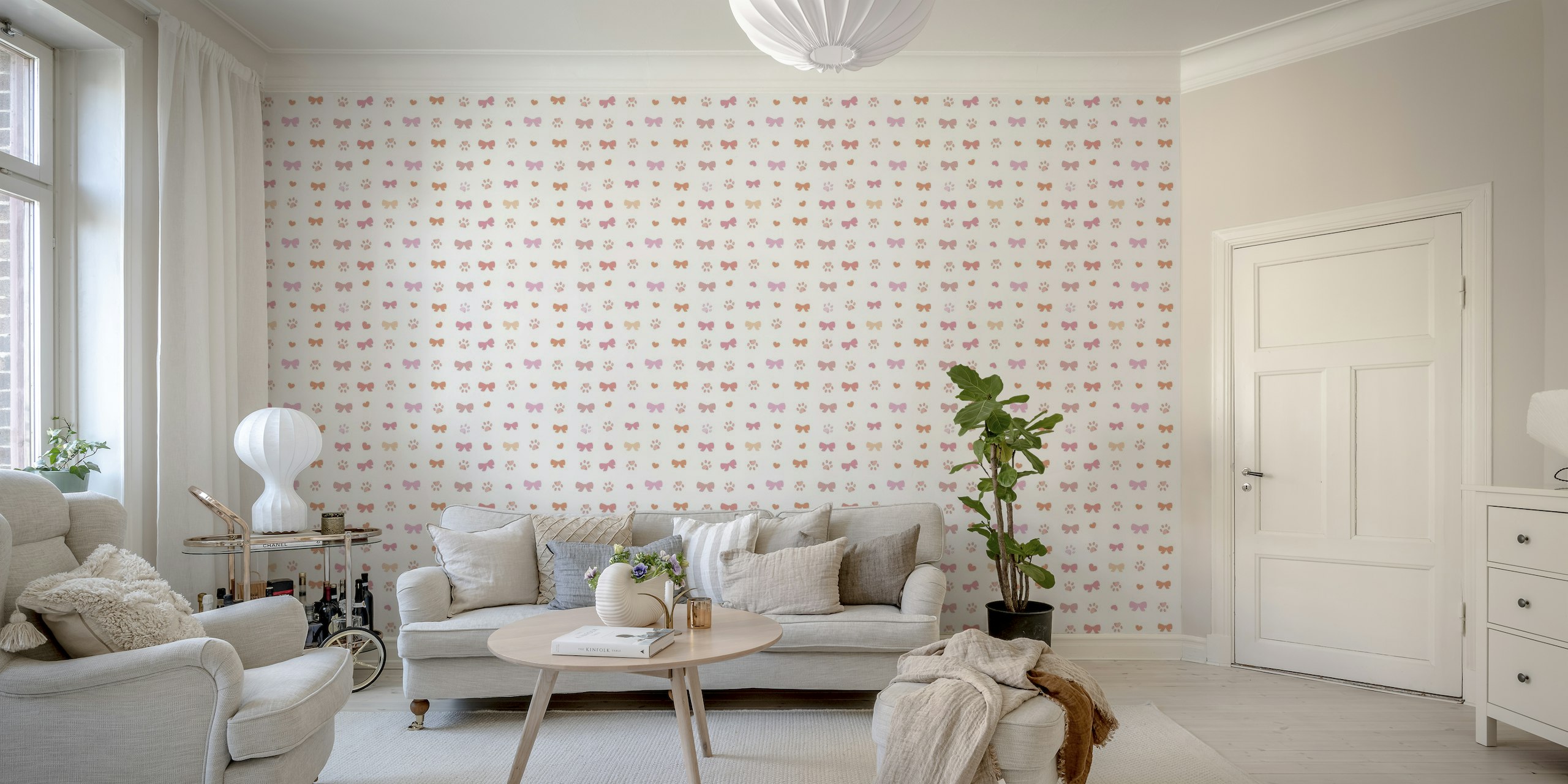 Bow ties and hearts with paw prints wallpaper