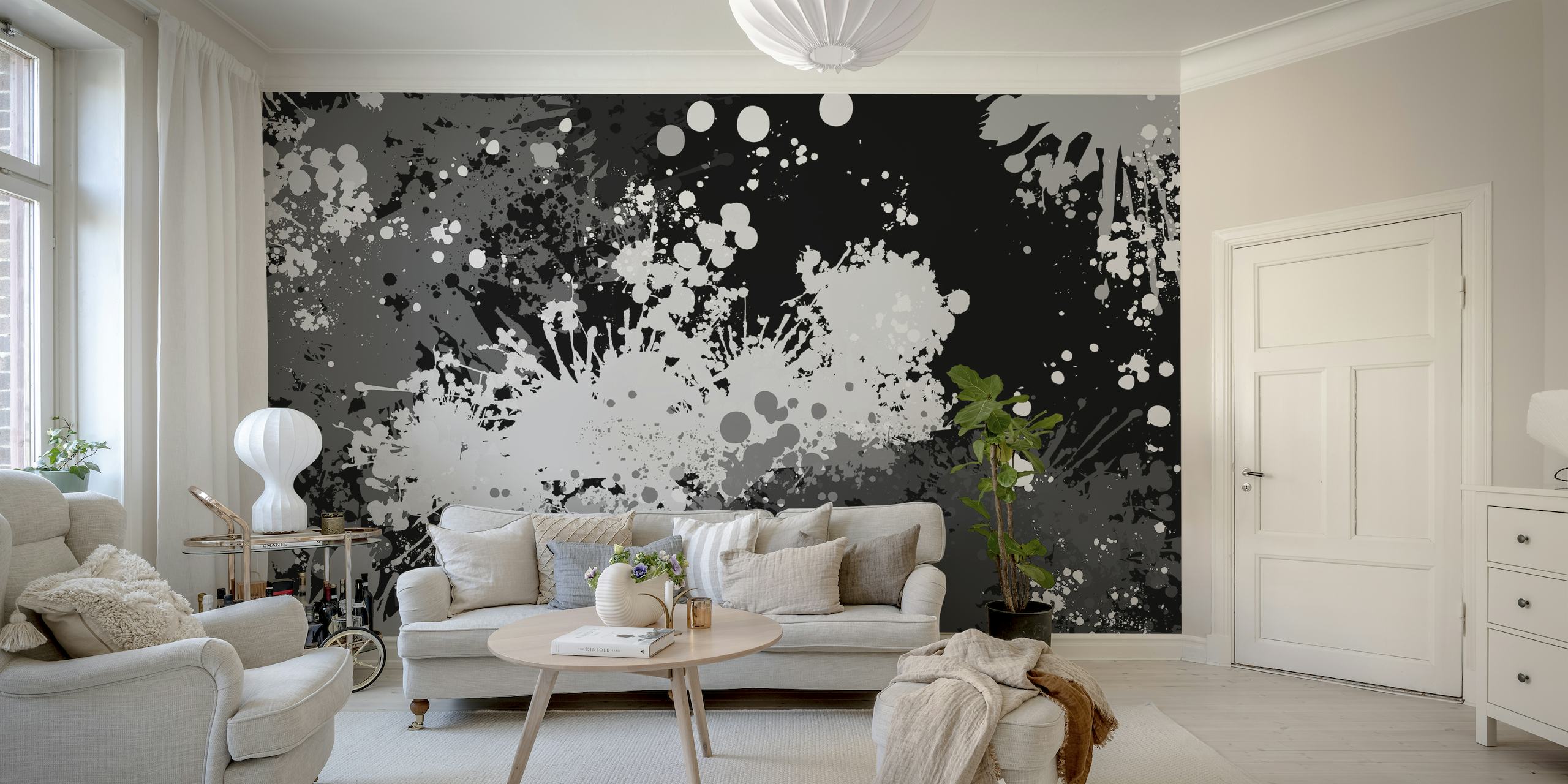 Black White and Gray modern drip painting wallpaper for home and office decor