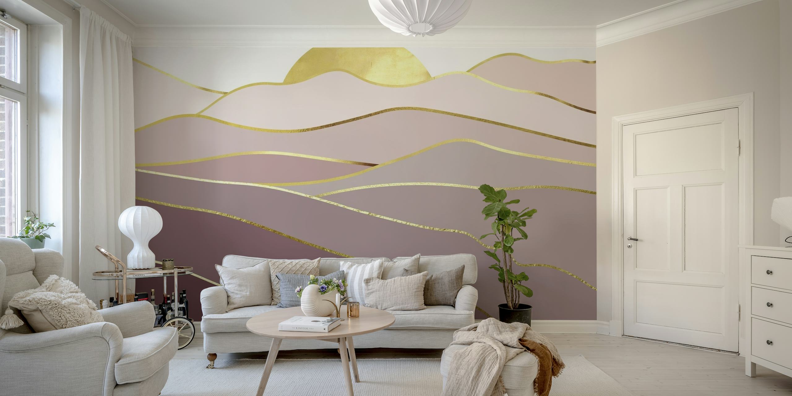 Landscape Pink And Gold papel pintado