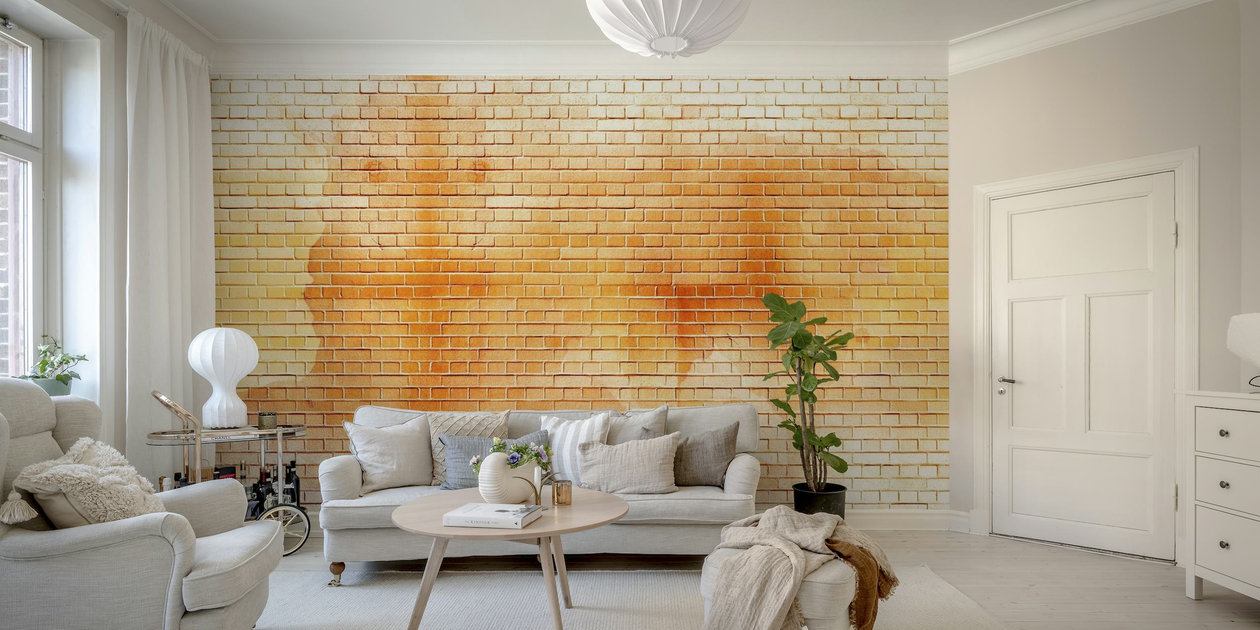 Ochre Paint Brick Wall wallpaper
