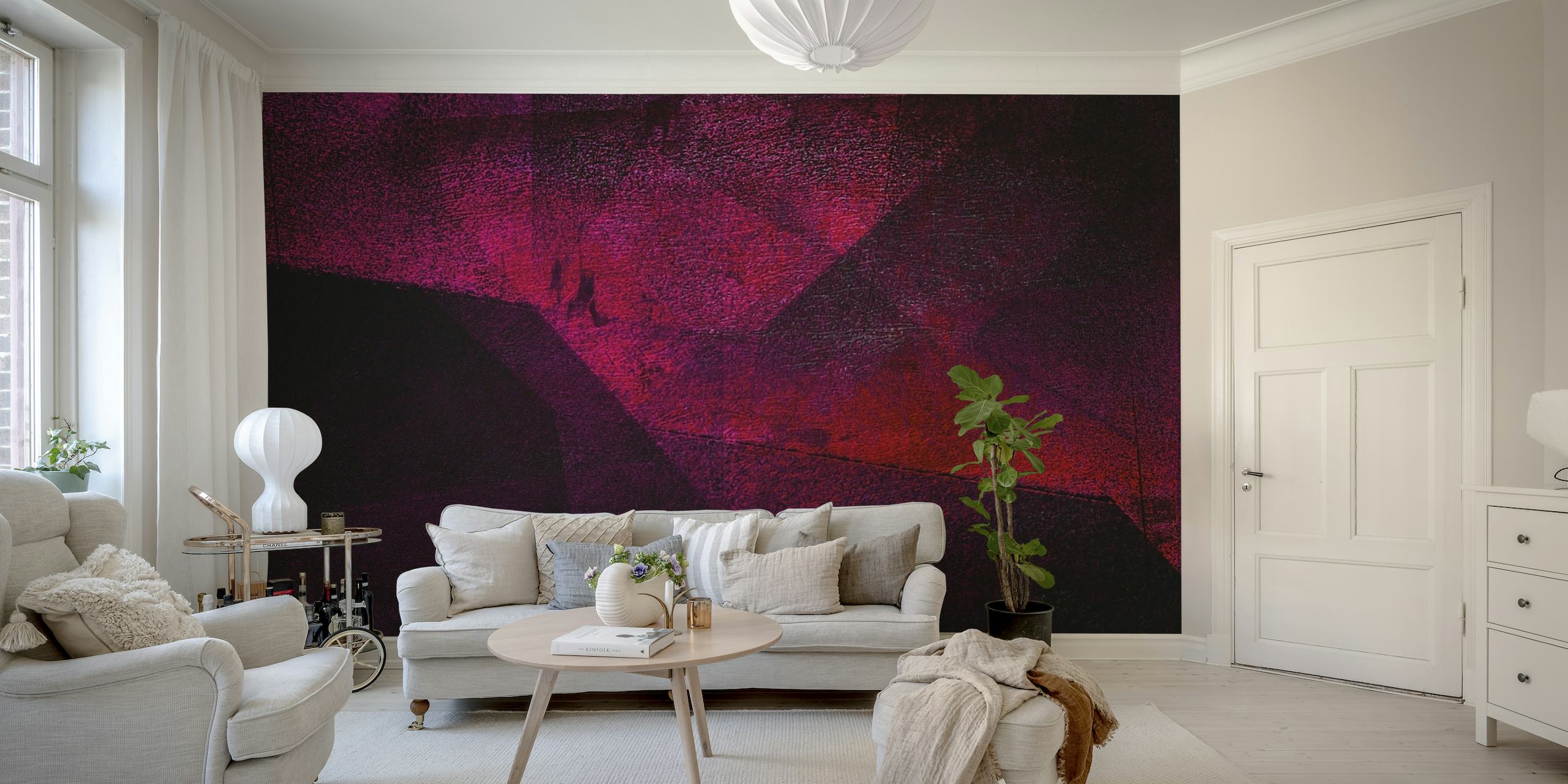 Mystic Ruby Red abstract wall mural with deep red shades and shadow play