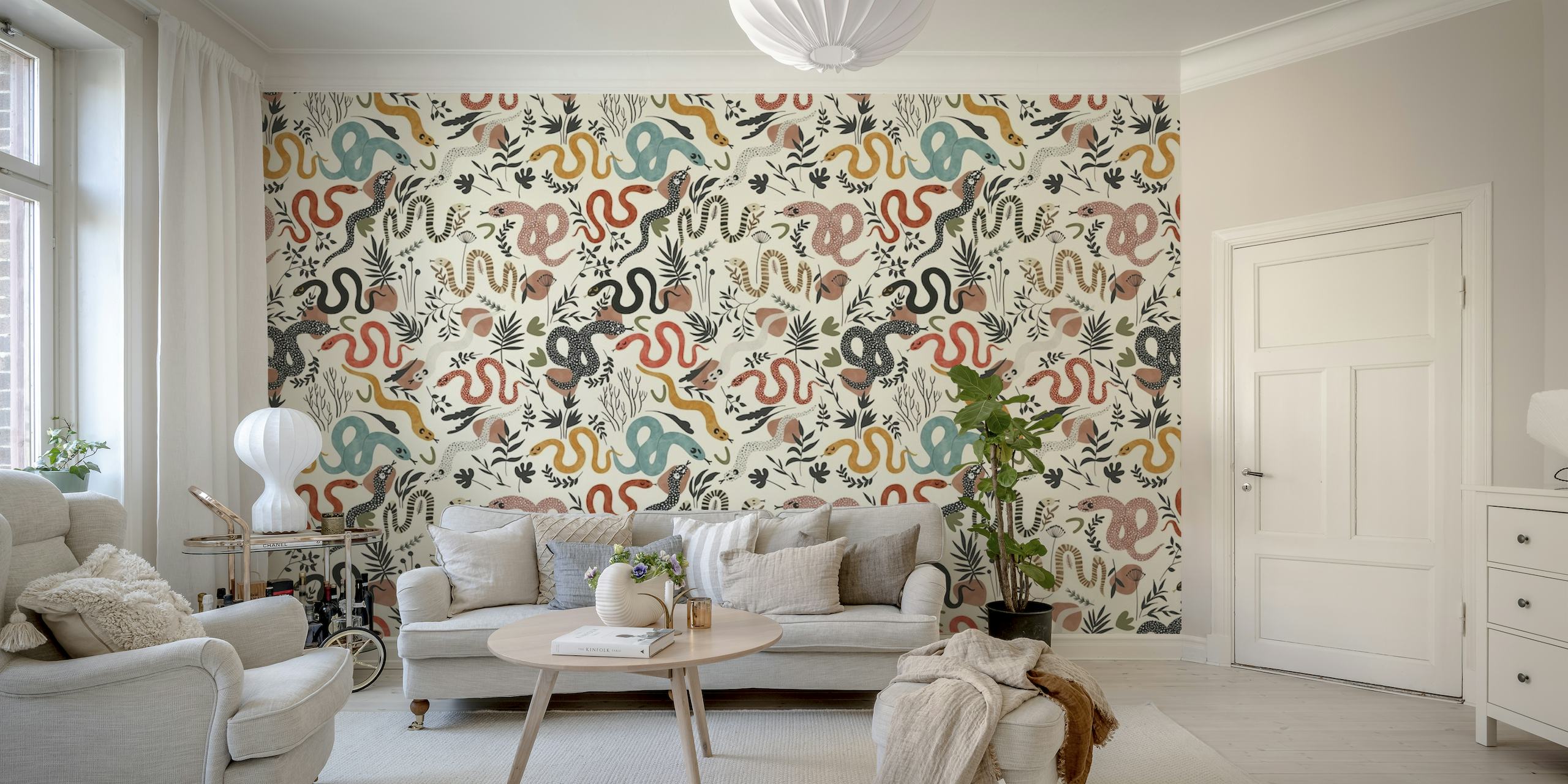 Colorful abstract snakes in a desert-themed pattern wall mural